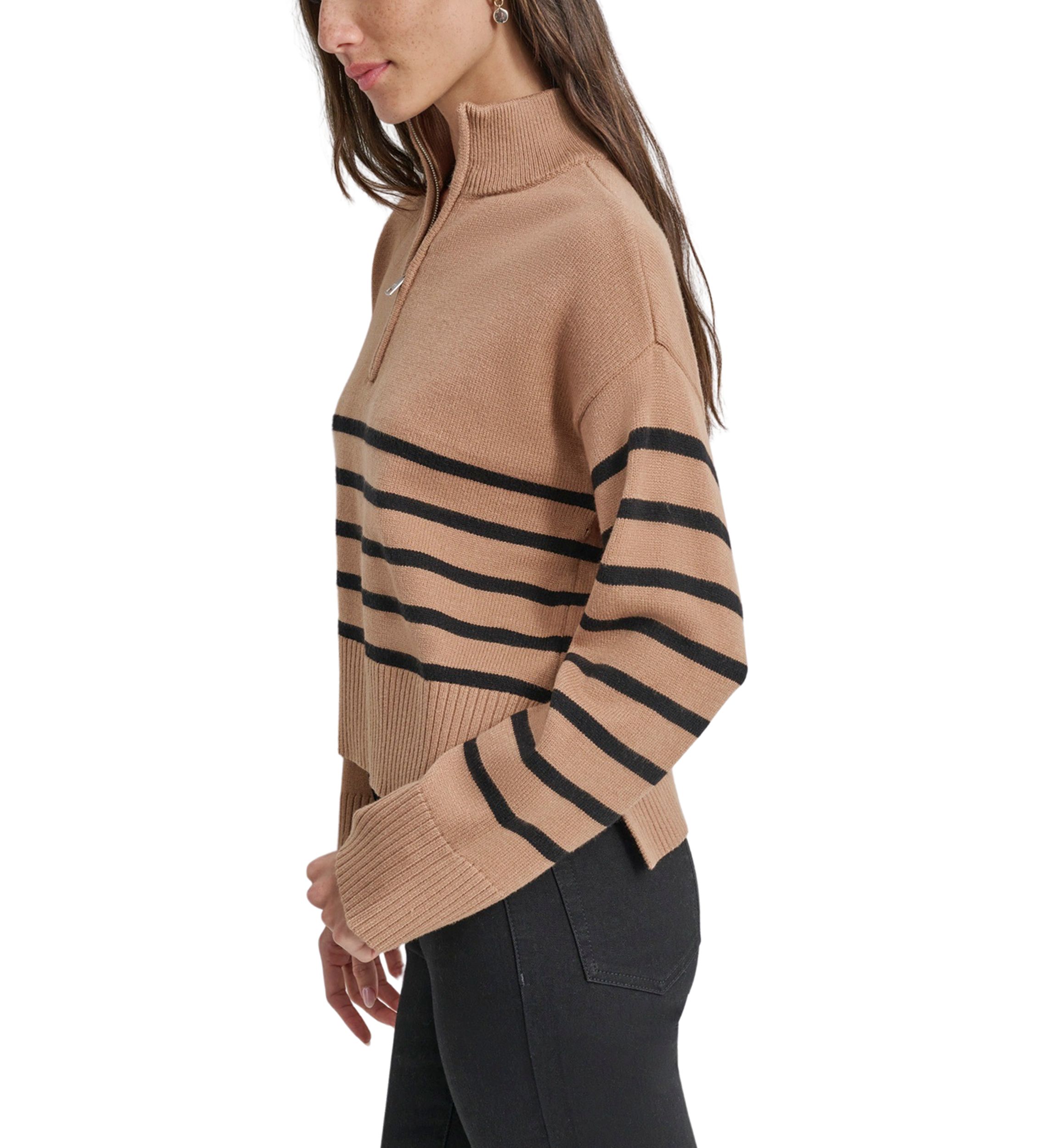 Womens Long Sleeve 1/4 Zip Striped Sweater