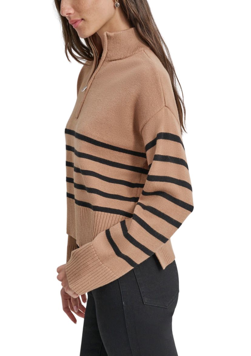 Womens Long Sleeve 1/4 Zip Striped Sweater
