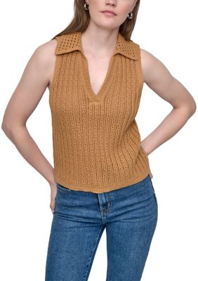 DKNY Jeans Women's Sleeveless Cotton Linen Sweater, Medium