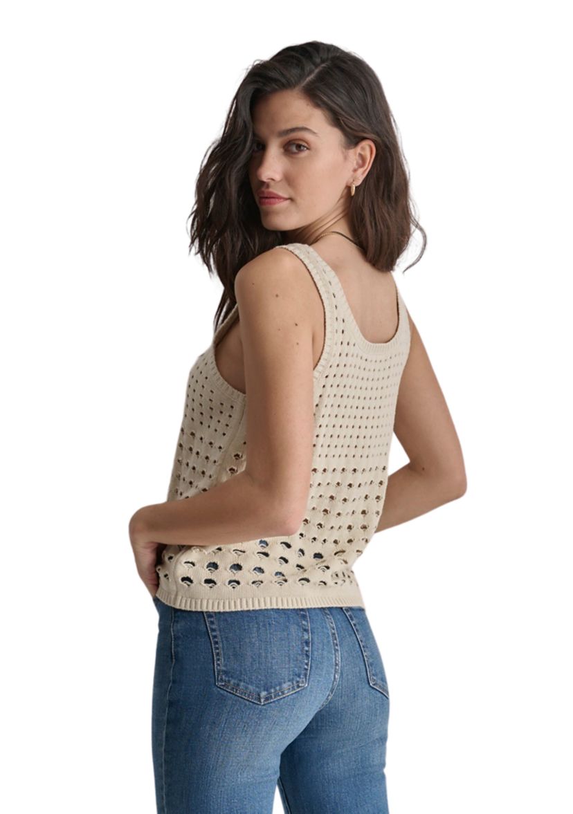 Womens Scoop Neck Crochet Knit Tank Top