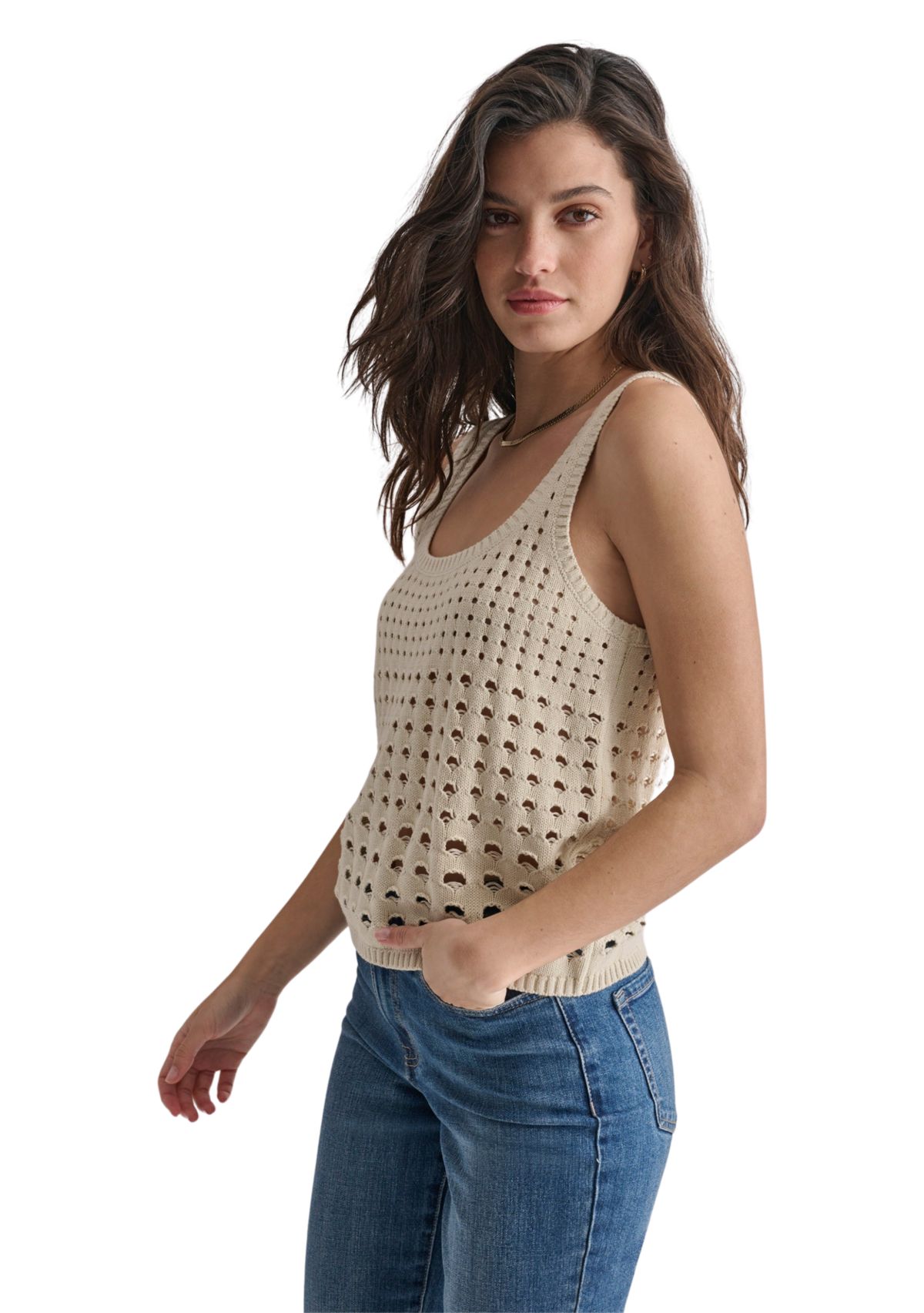 Womens Scoop Neck Crochet Knit Tank Top