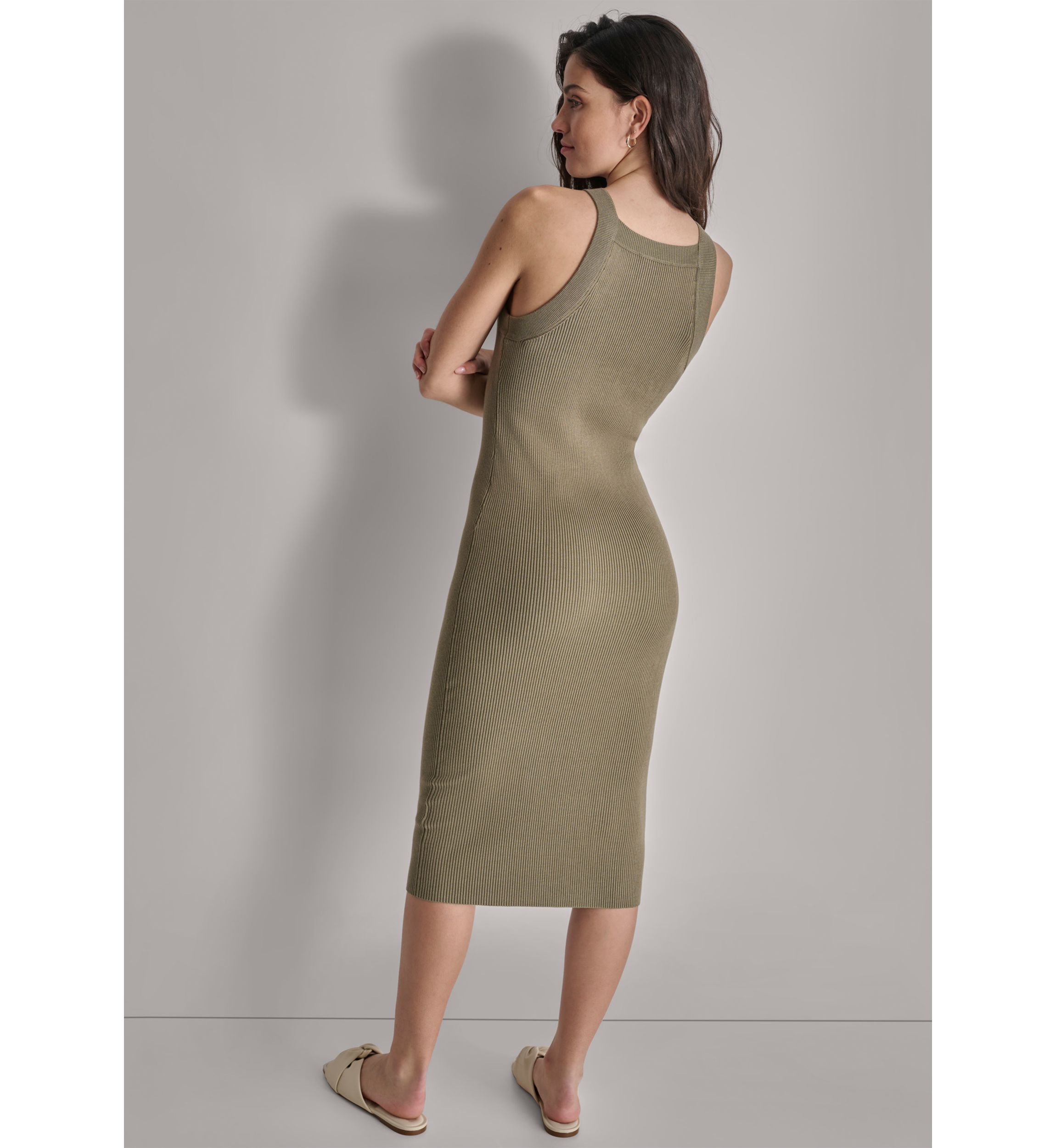 Womens Sleeveless Square Neck Ribbed Tank Dress