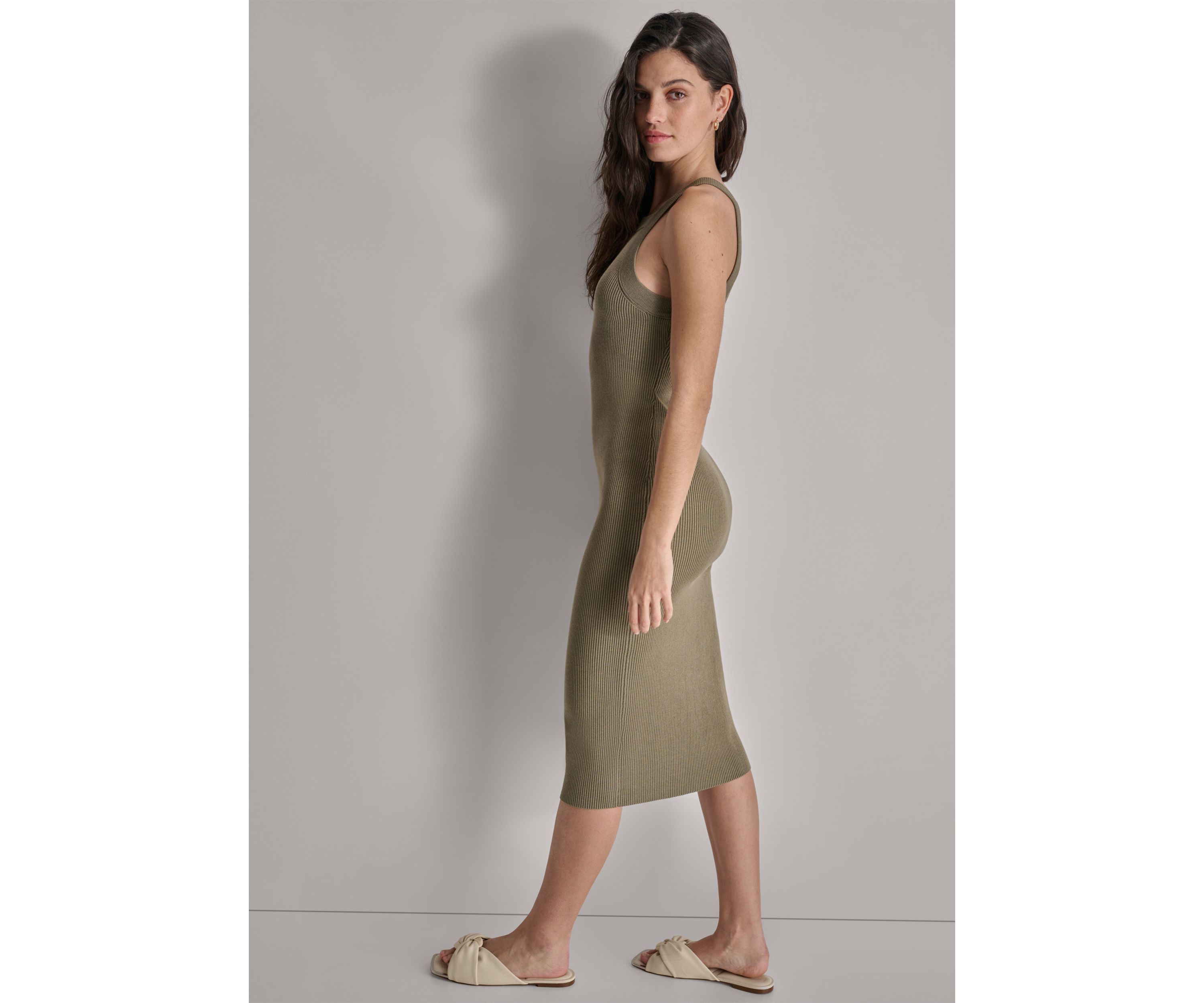 Womens Sleeveless Square Neck Ribbed Tank Dress