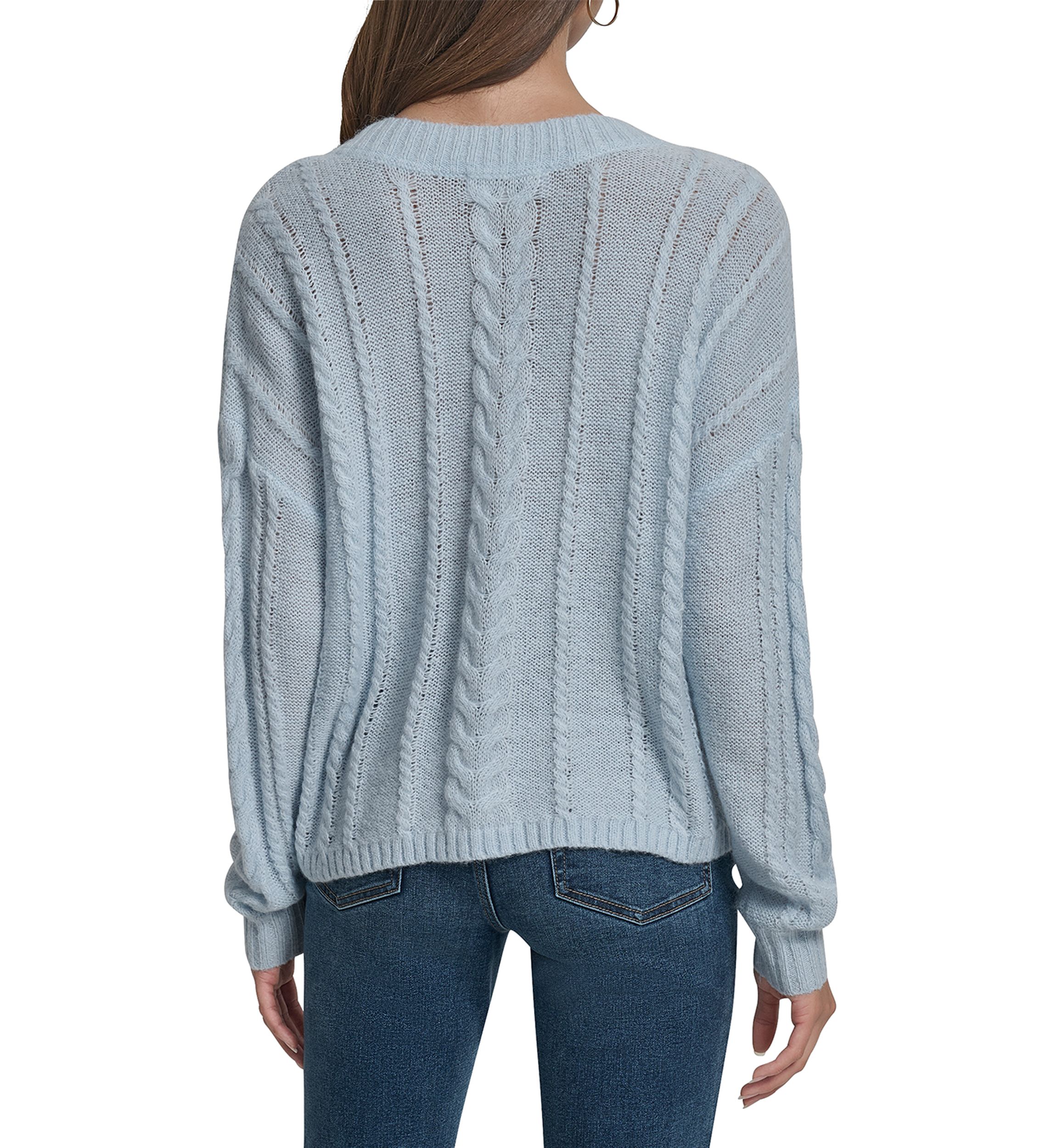 Womens Cable Knit V-Neck Sweater