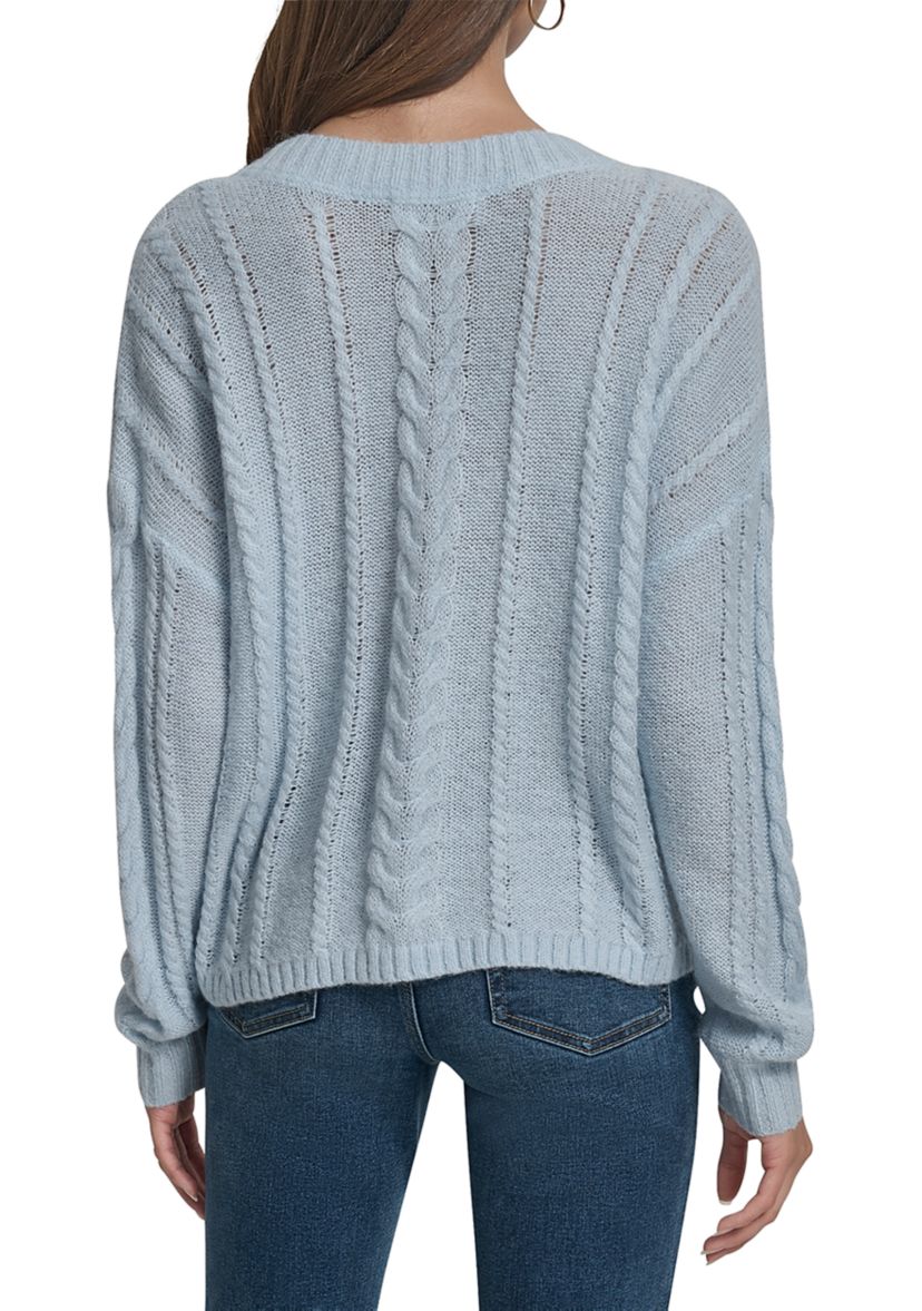 Womens Cable Knit V-Neck Sweater