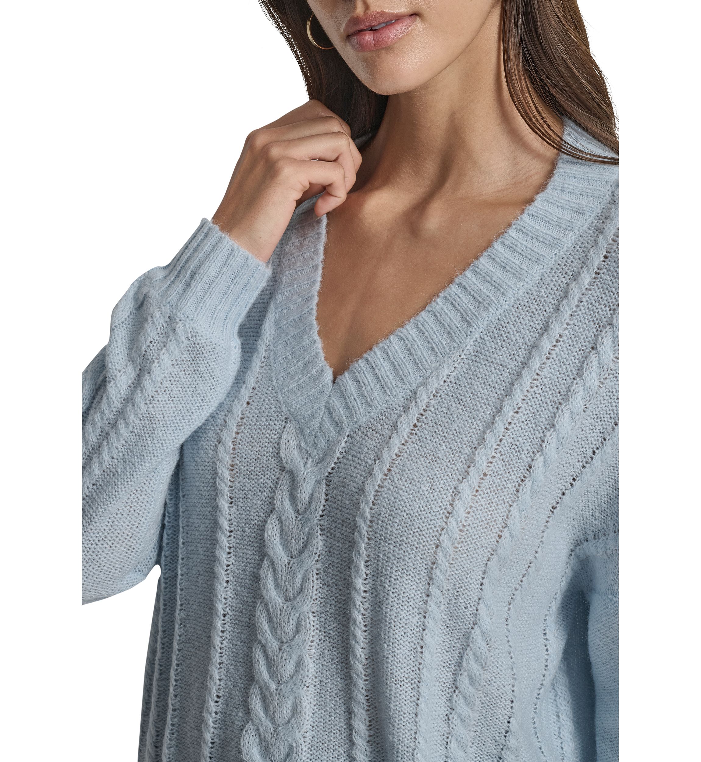 Womens Cable Knit V-Neck Sweater