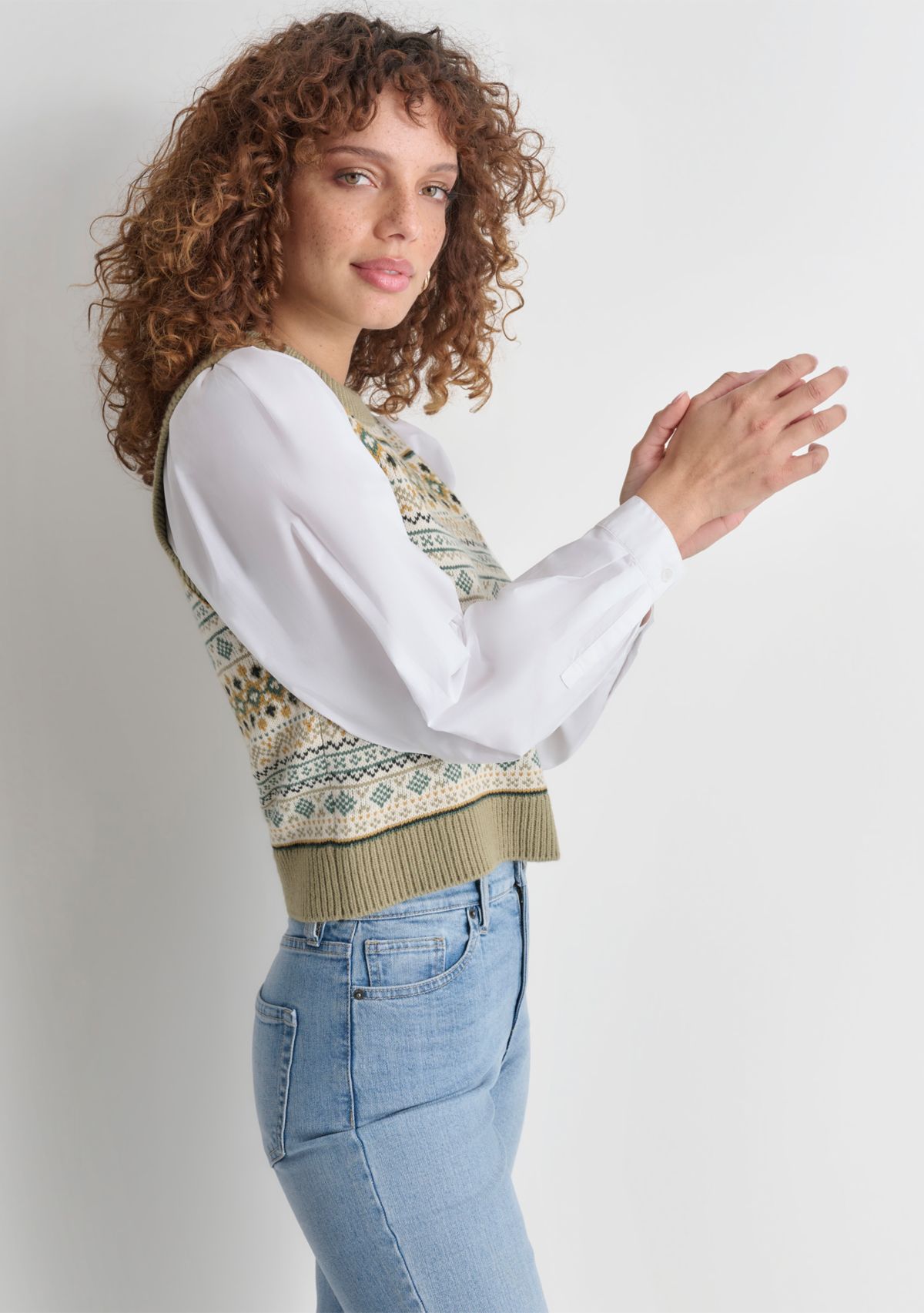 Womens Fairisle 2fer Sweater