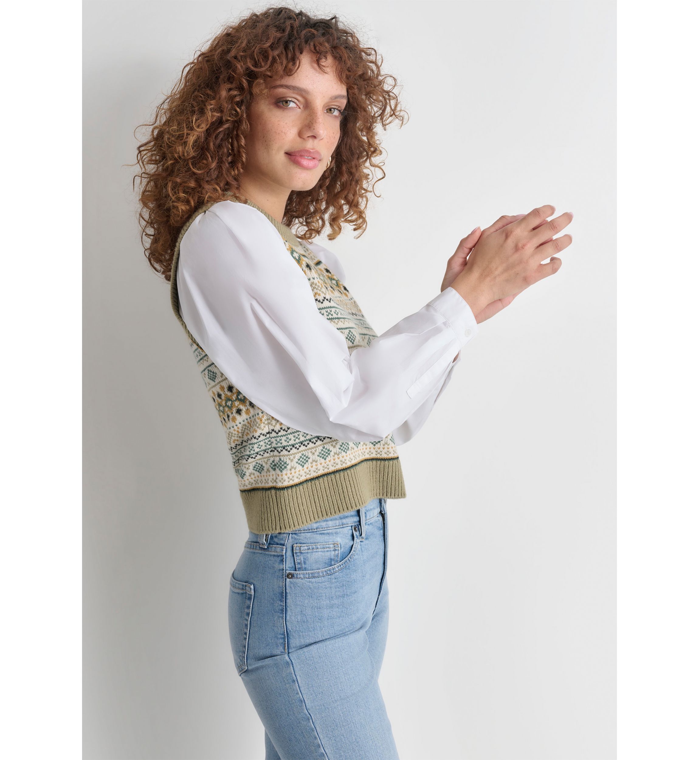 Womens Fairisle 2fer Sweater