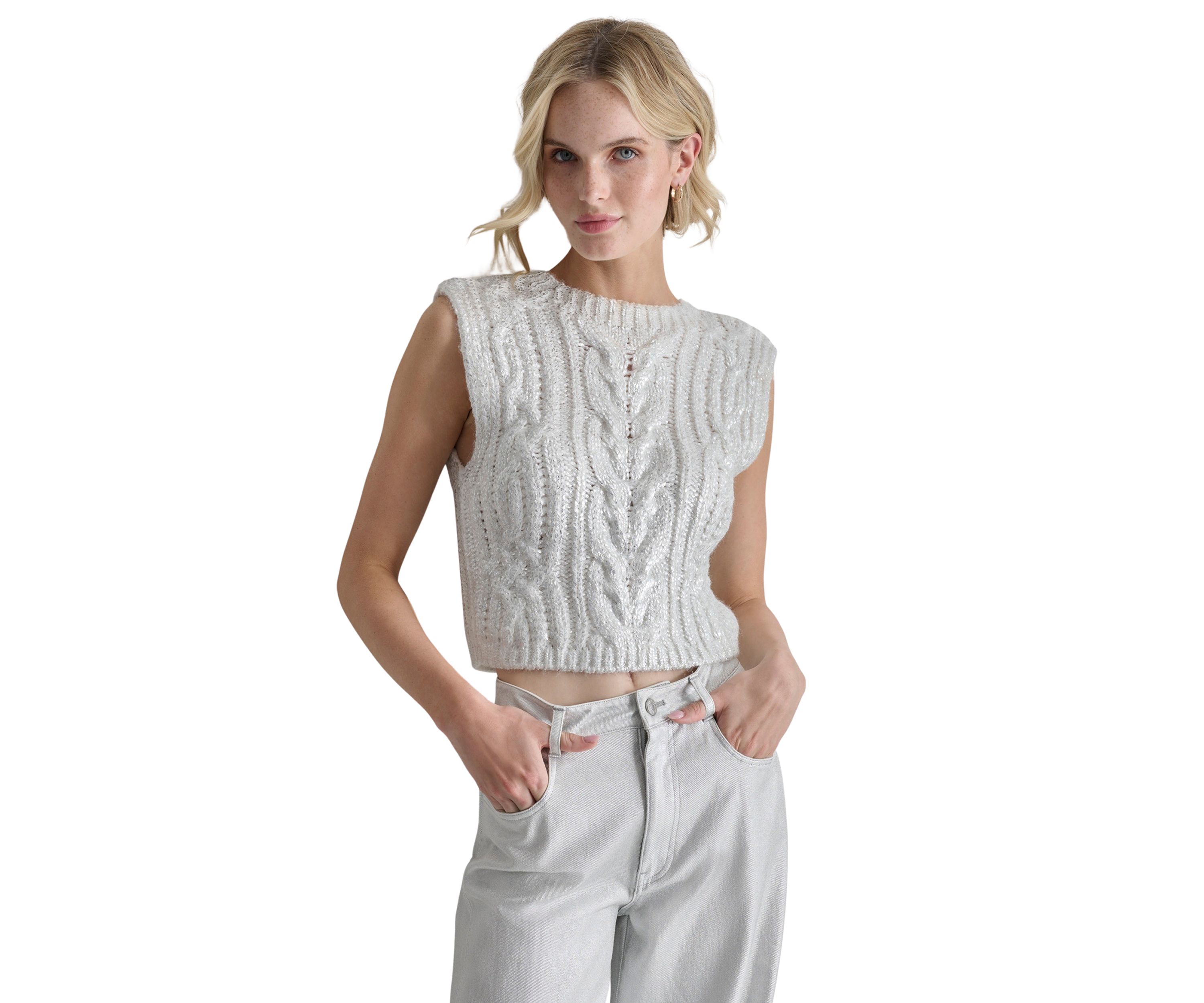 Womens Sleeveless Foil Cable Sweater