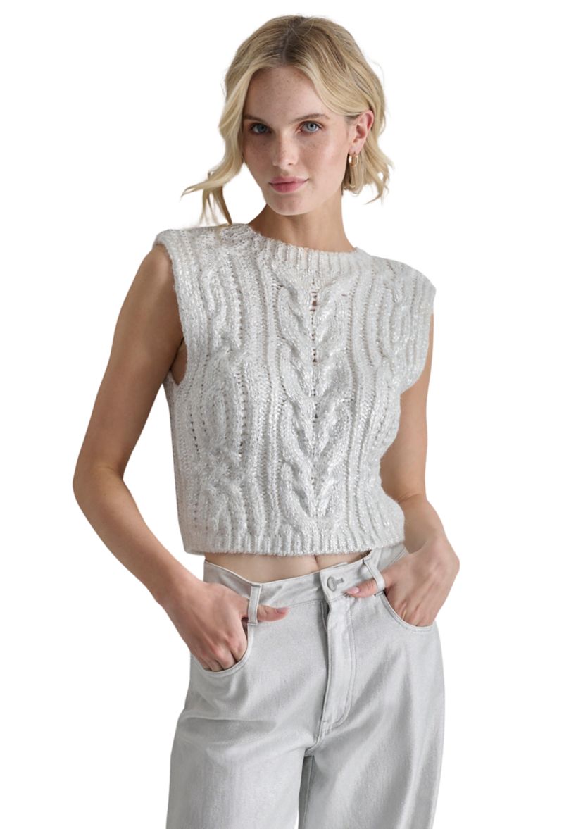 Womens Sleeveless Foil Cable Sweater