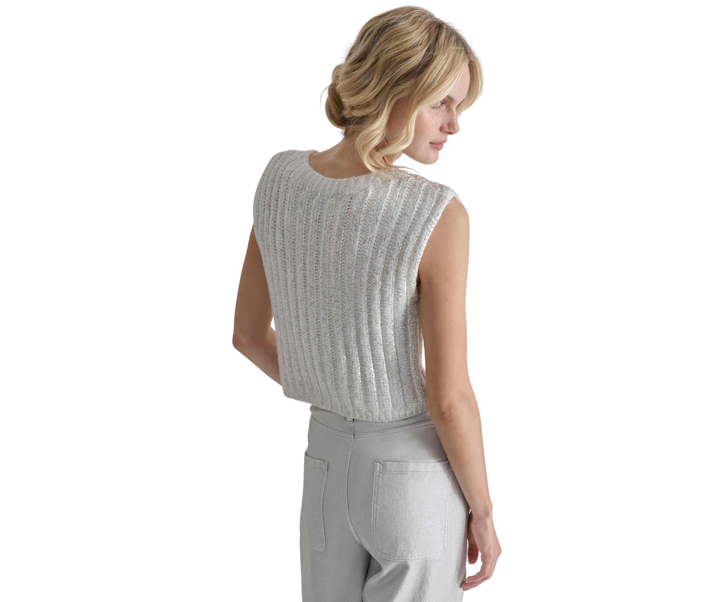 Womens Sleeveless Foil Cable Sweater