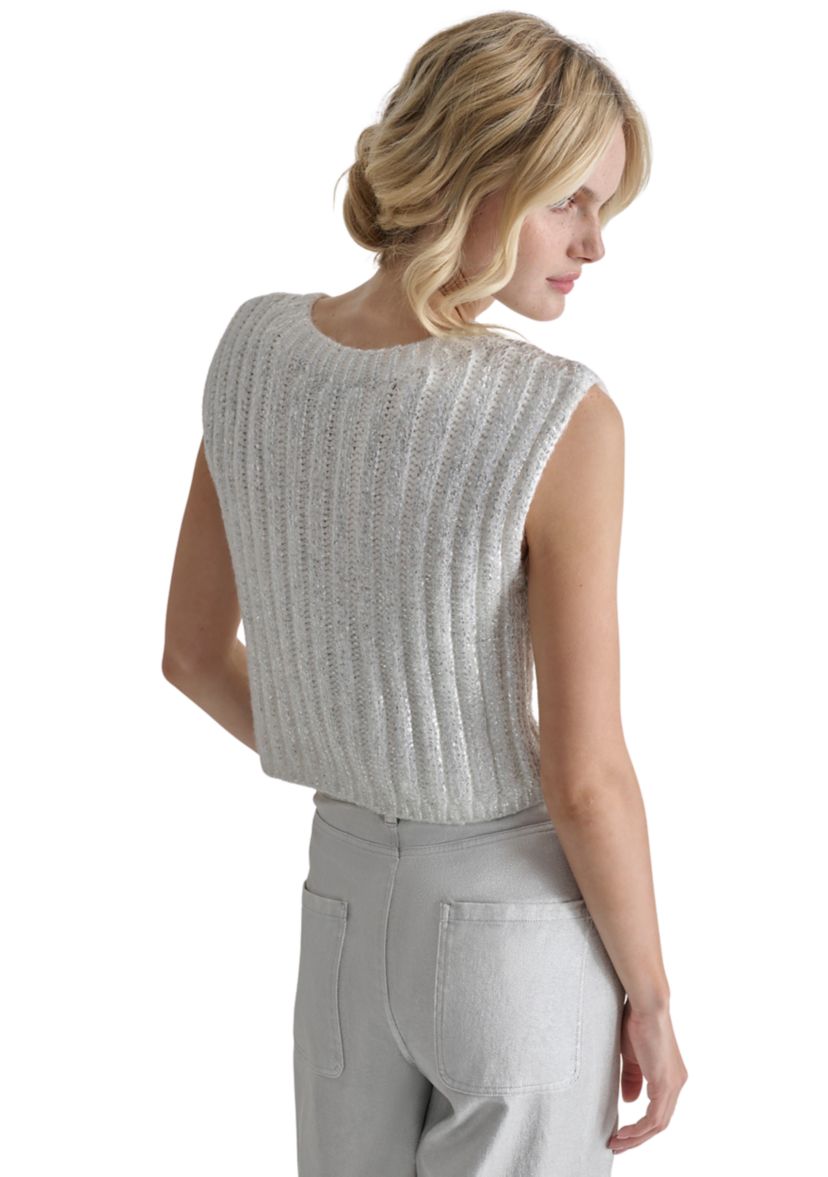 Womens Sleeveless Foil Cable Sweater