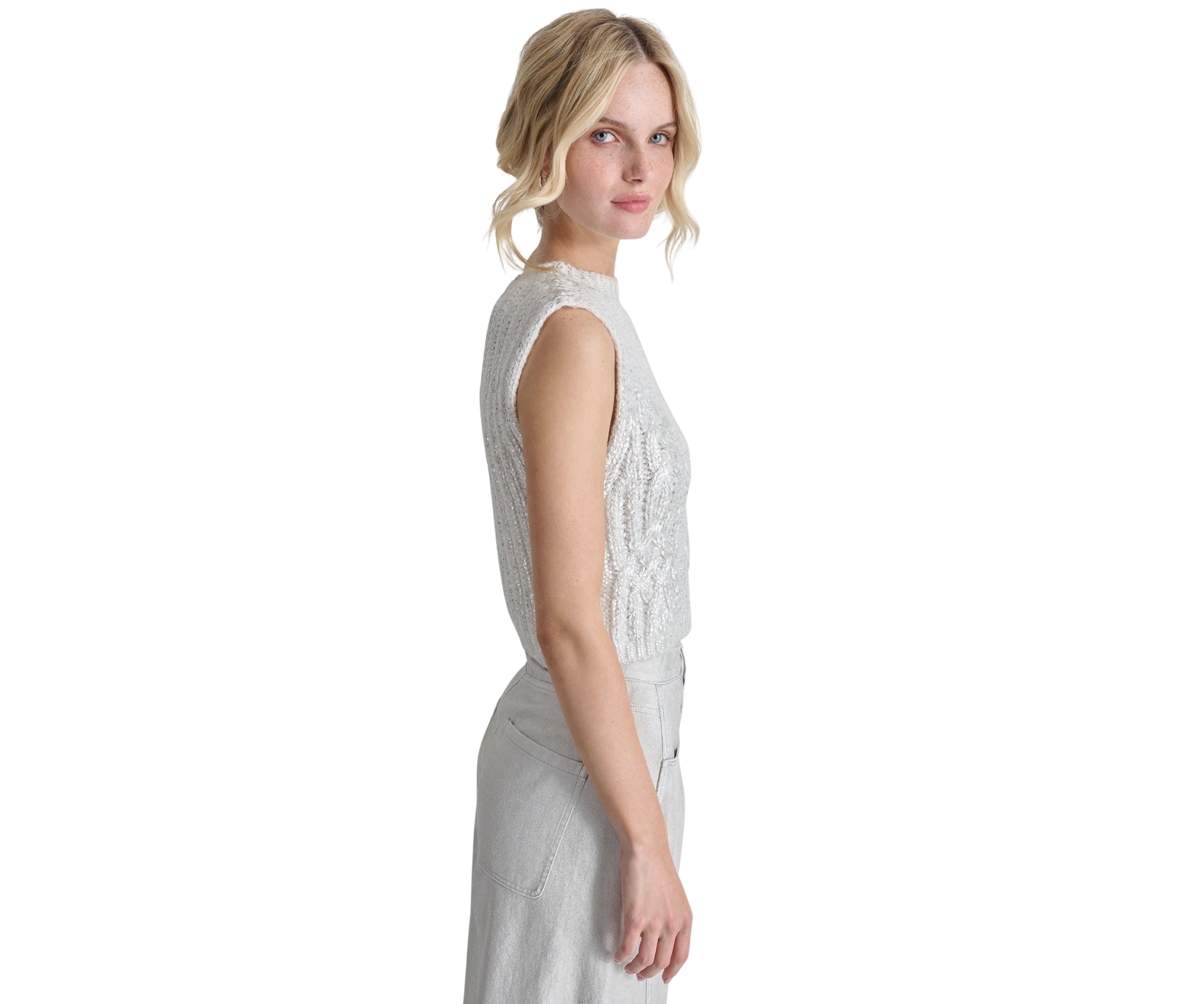 Womens Sleeveless Foil Cable Sweater