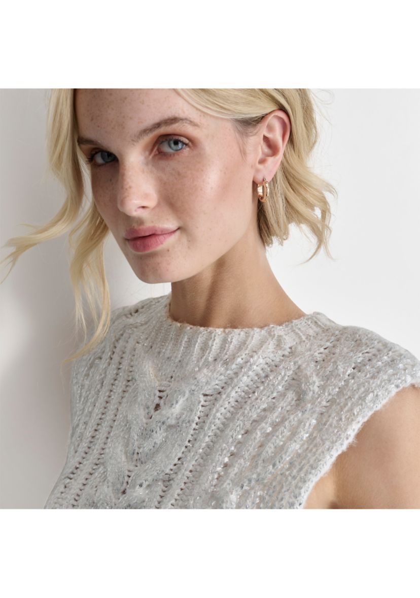 Womens Sleeveless Foil Cable Sweater