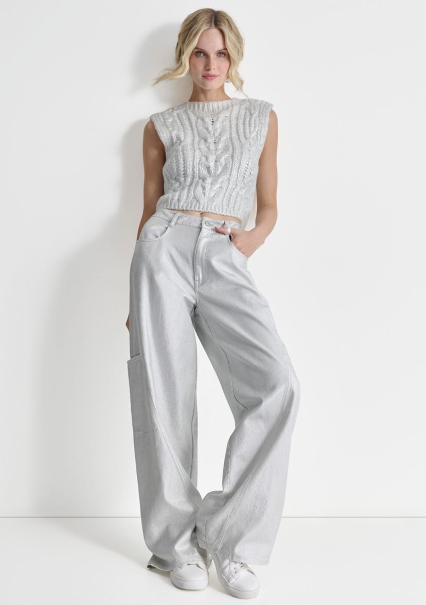 Womens Sleeveless Foil Cable Sweater
