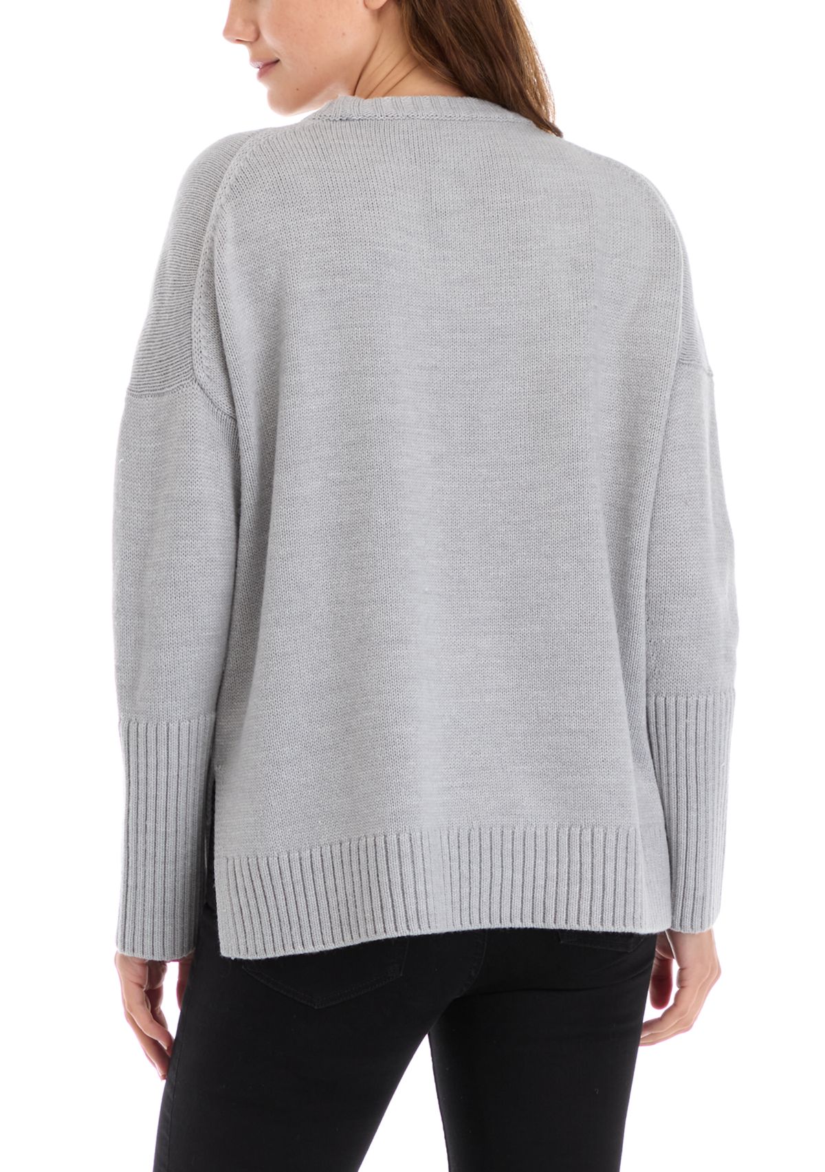 Womens Long Sleeve Split Hem Logo Graphic Sweater 
