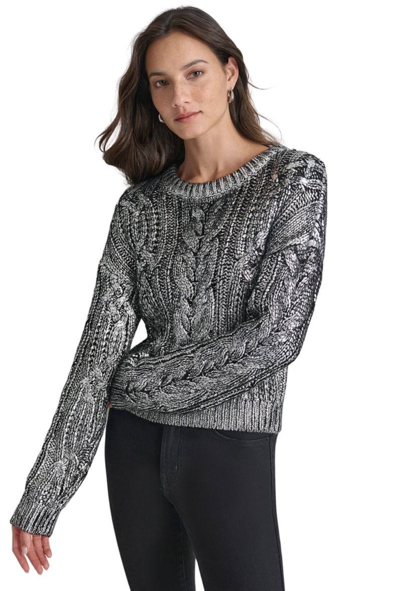 Womens Long Sleeve Foil Cable Sweater