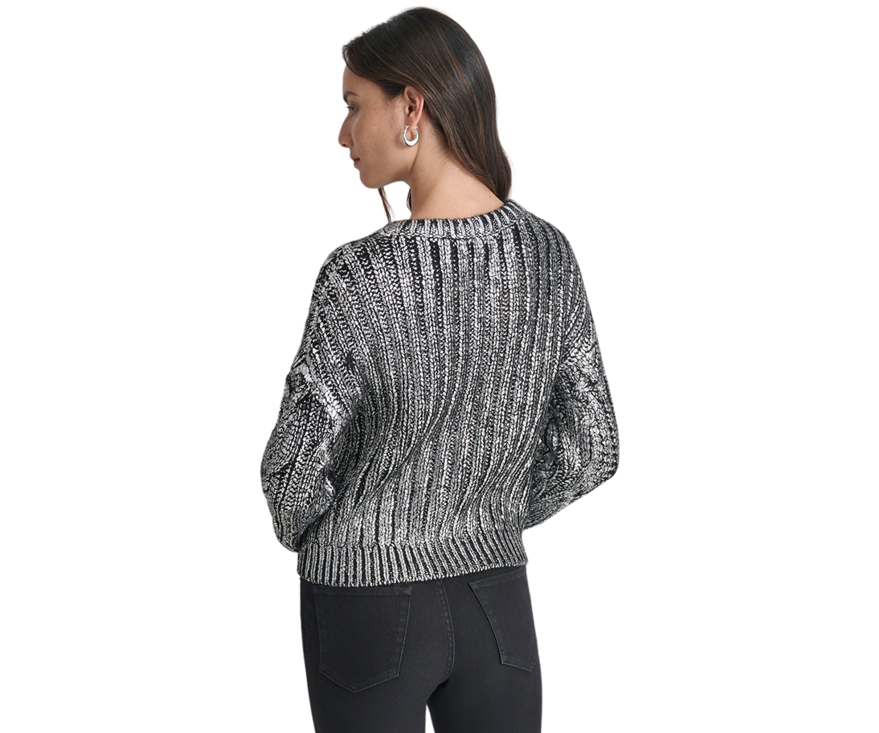 Womens Long Sleeve Foil Cable Sweater