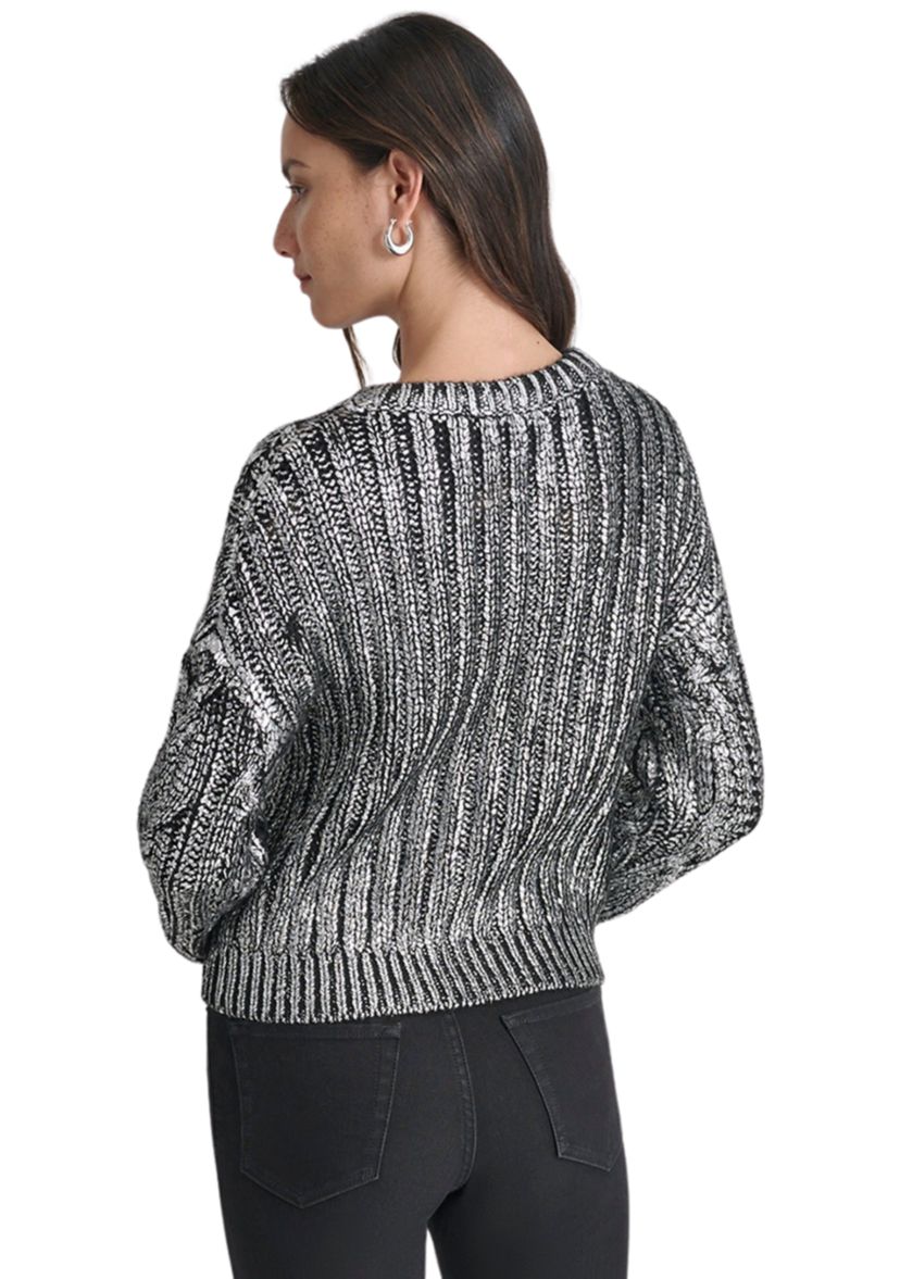 Womens Long Sleeve Foil Cable Sweater