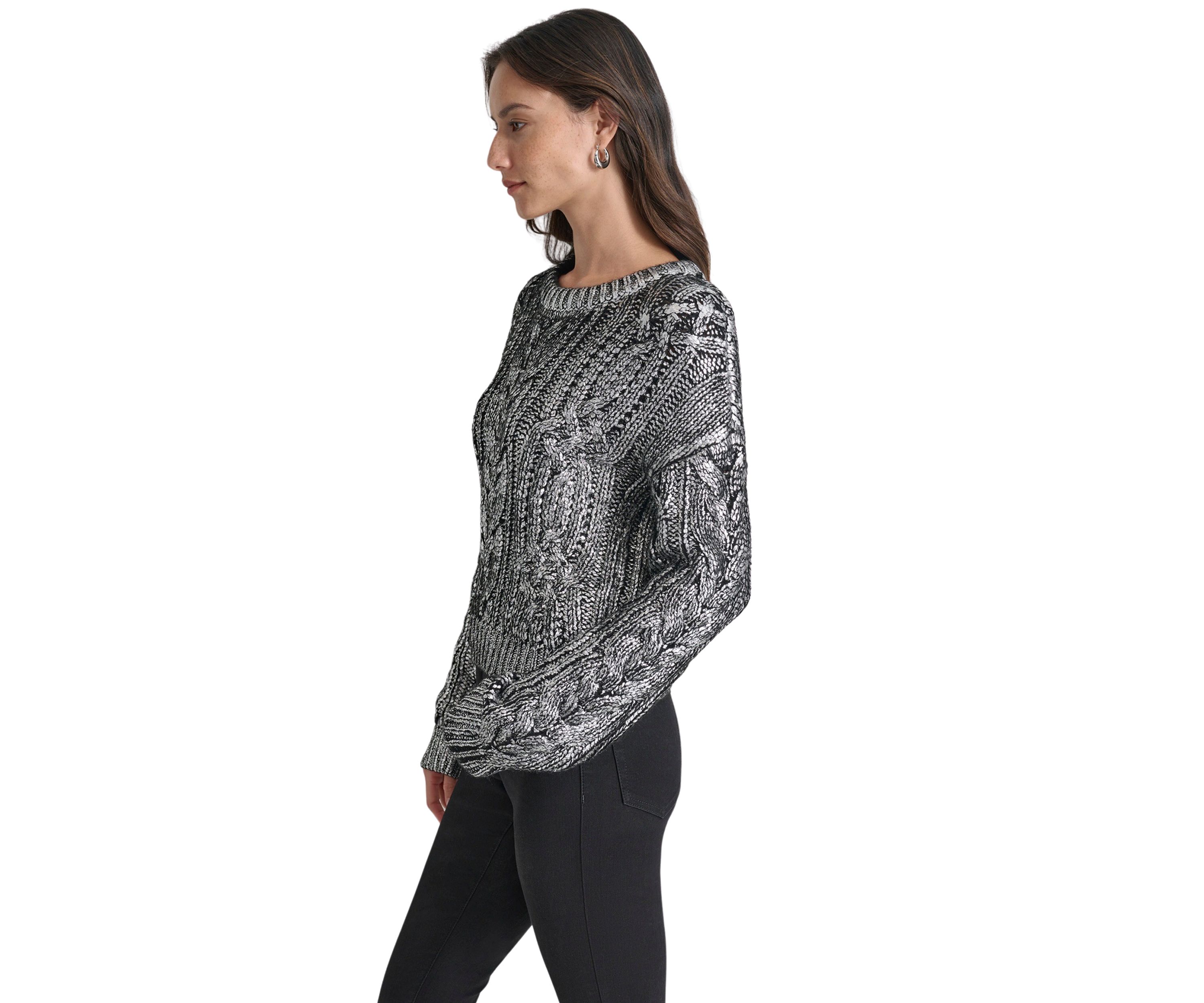 Womens Long Sleeve Foil Cable Sweater