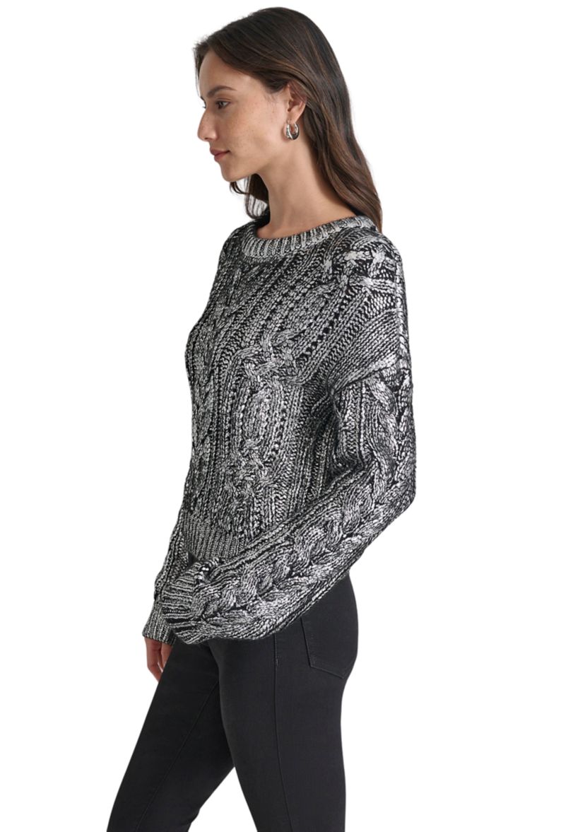 Womens Long Sleeve Foil Cable Sweater