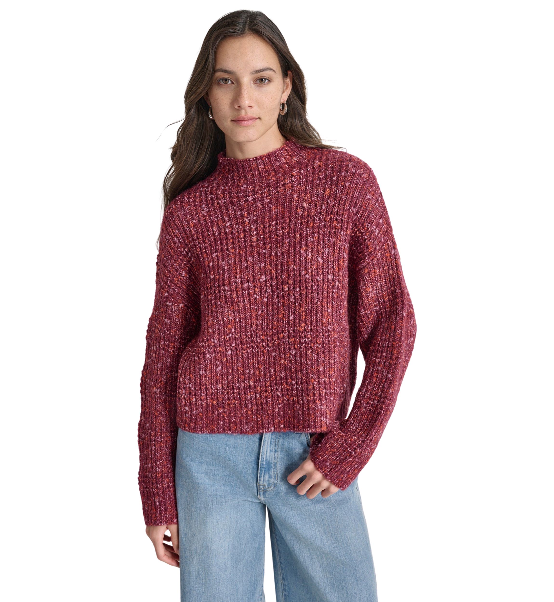 Womens Long Sleeve Speckle Mock Neck Boxy Sweater