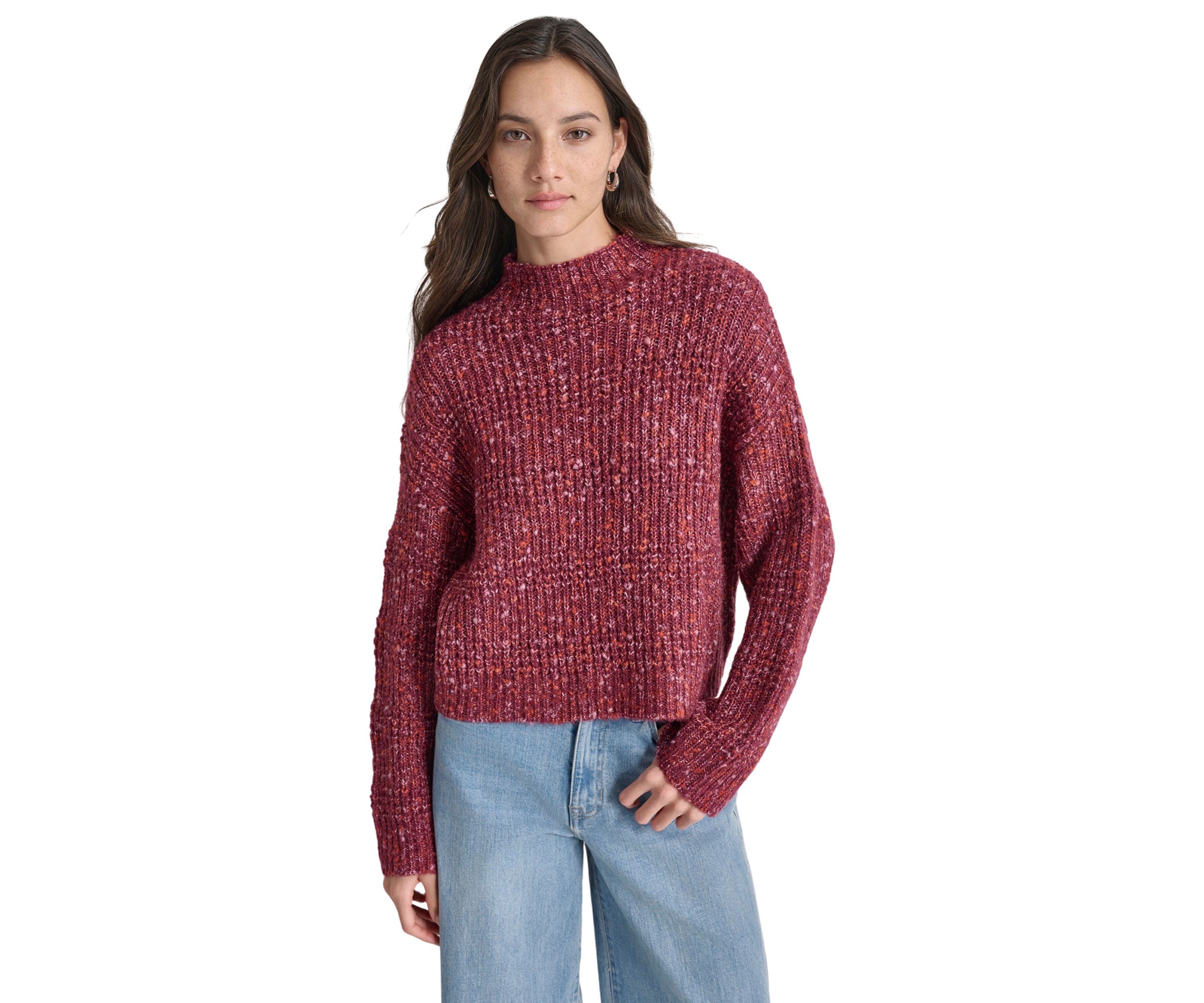 Womens Long Sleeve Speckle Mock Neck Boxy Sweater