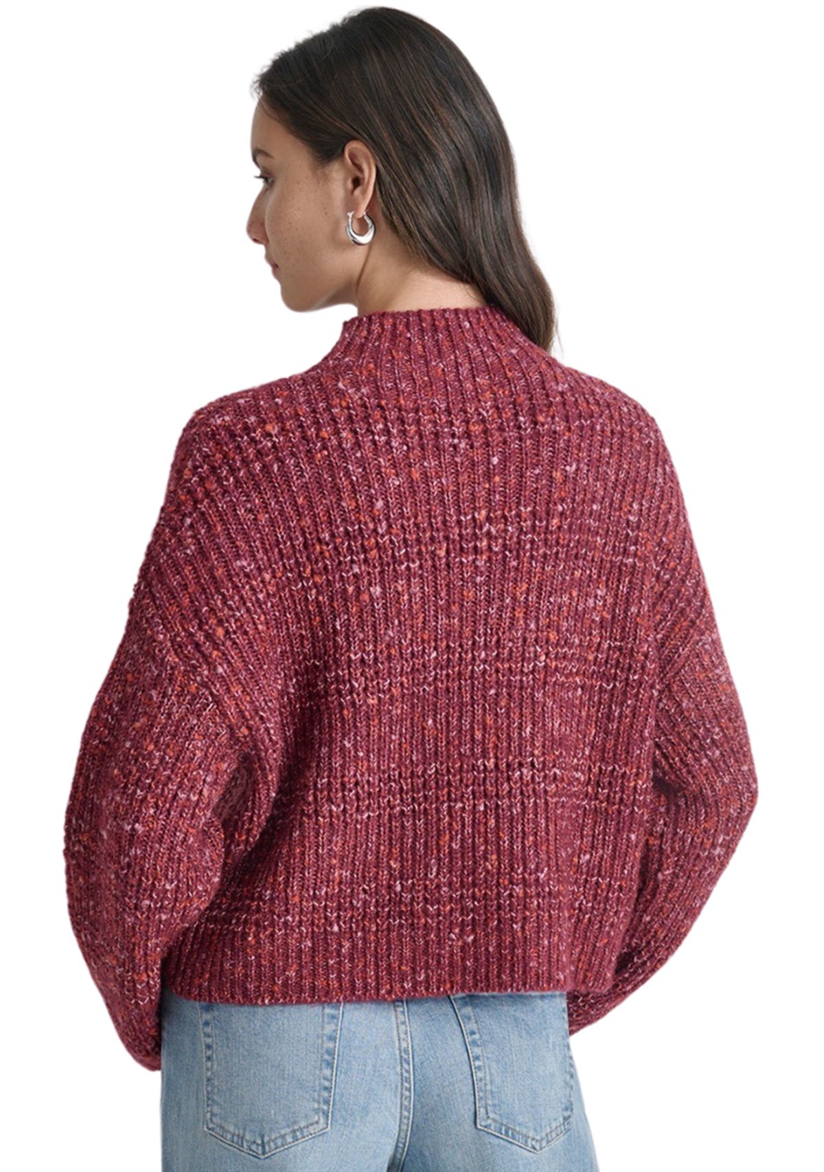 Womens Long Sleeve Speckle Mock Neck Boxy Sweater