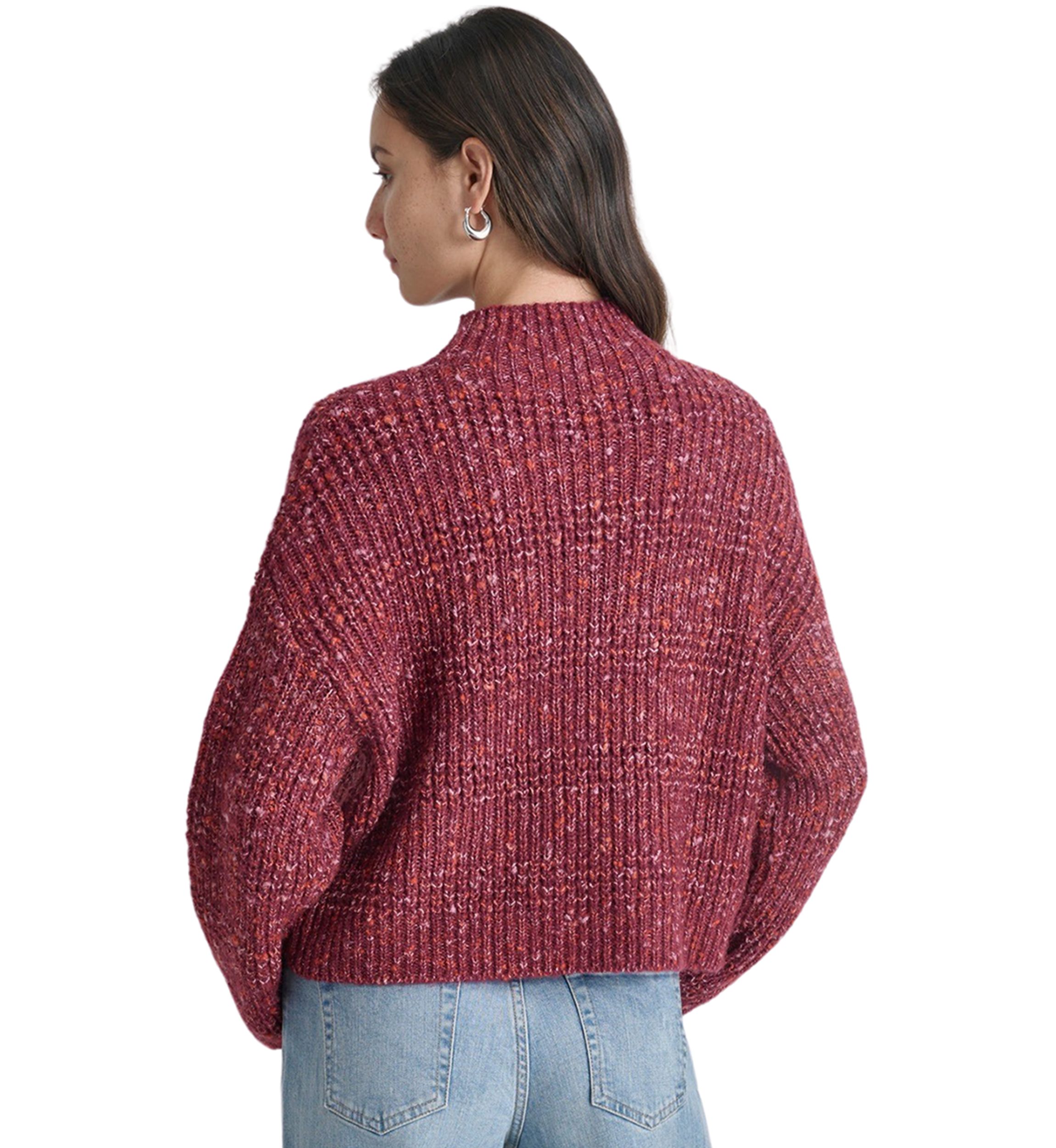 Womens Long Sleeve Speckle Mock Neck Boxy Sweater