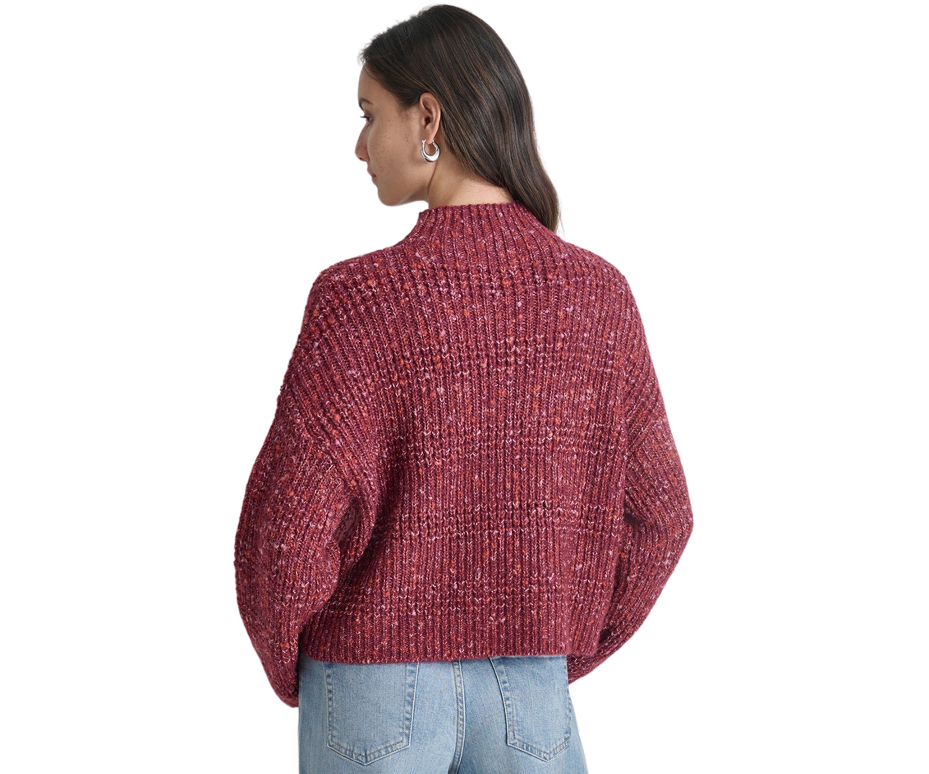 Womens Long Sleeve Speckle Mock Neck Boxy Sweater