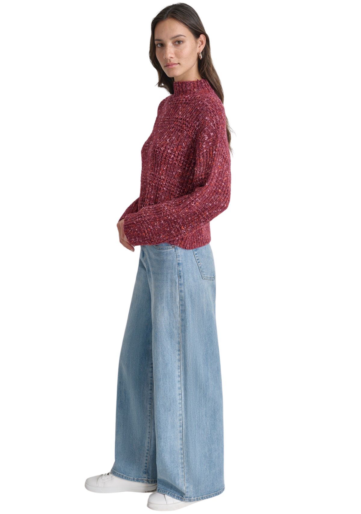 Womens Long Sleeve Speckle Mock Neck Boxy Sweater