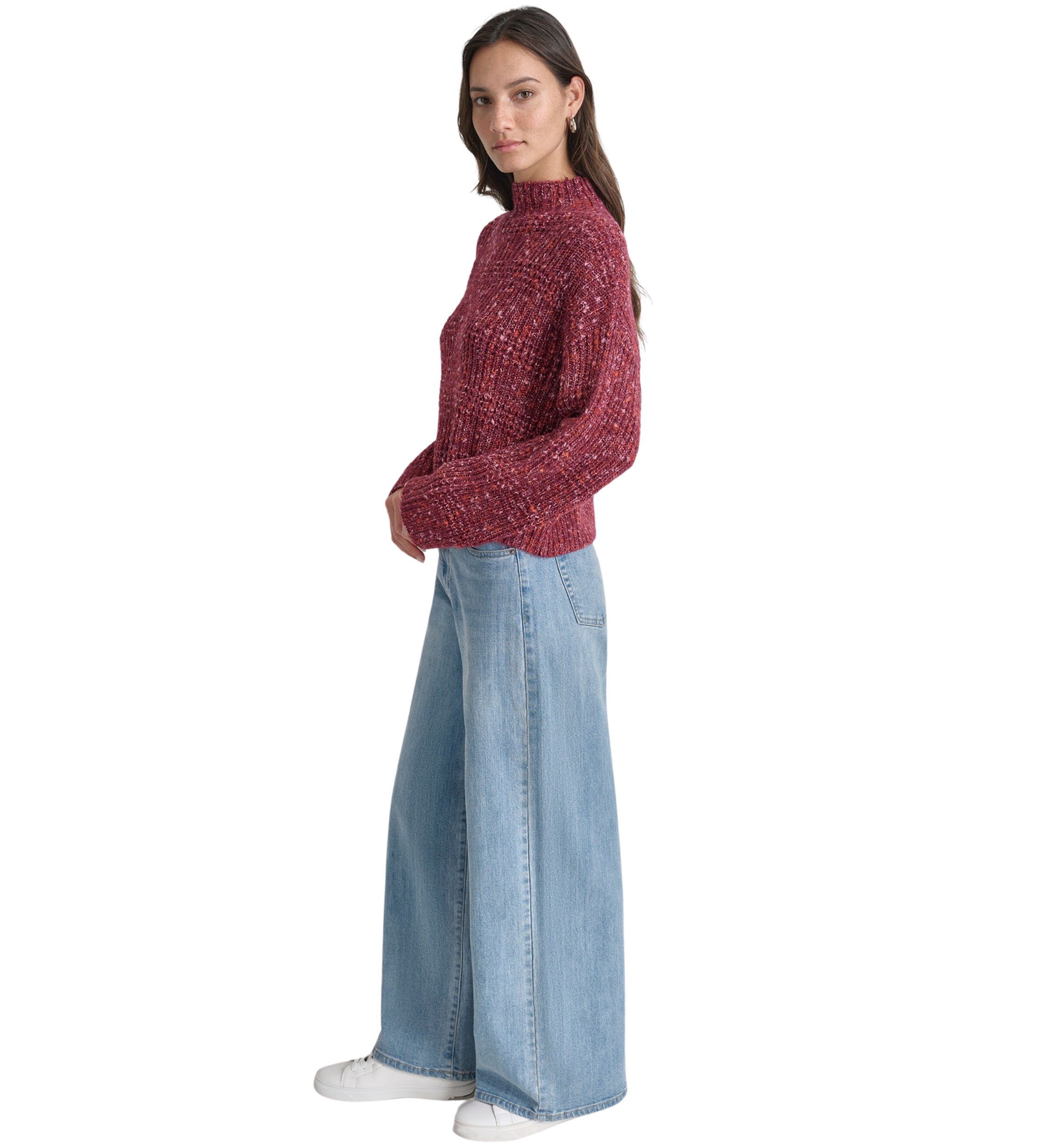 Womens Long Sleeve Speckle Mock Neck Boxy Sweater