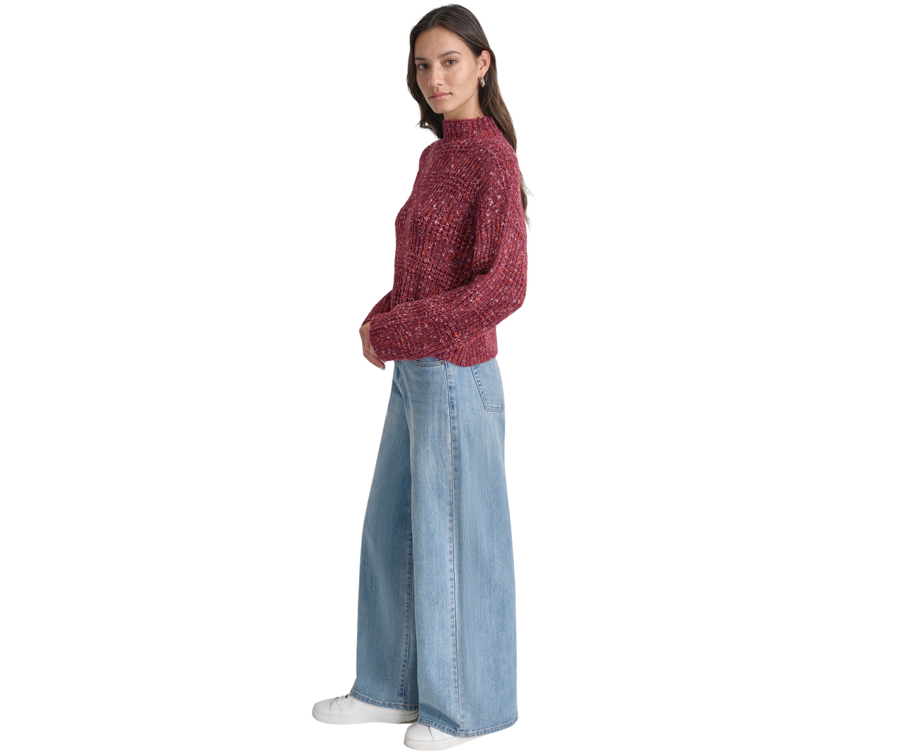Womens Long Sleeve Speckle Mock Neck Boxy Sweater