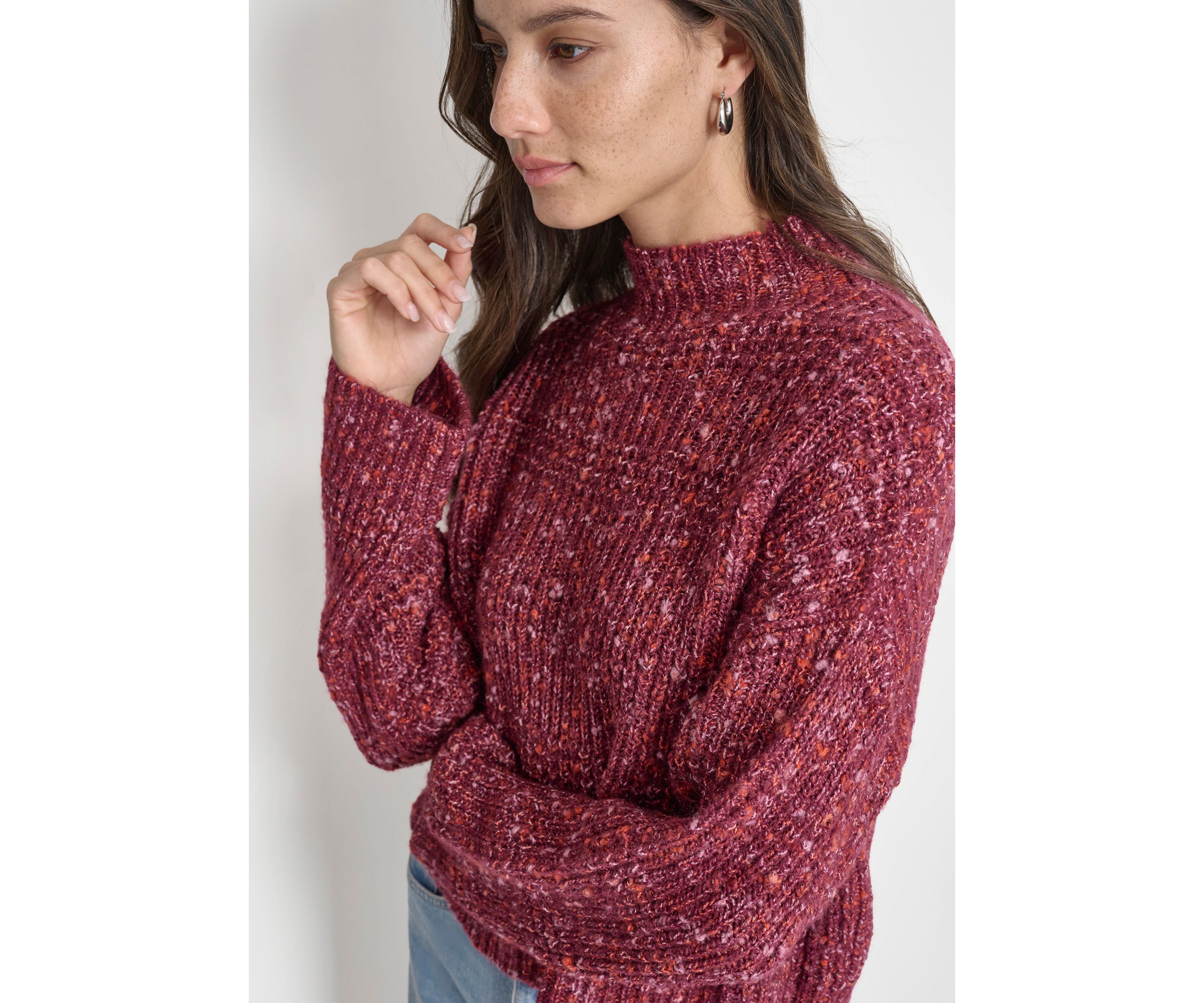 Womens Long Sleeve Speckle Mock Neck Boxy Sweater