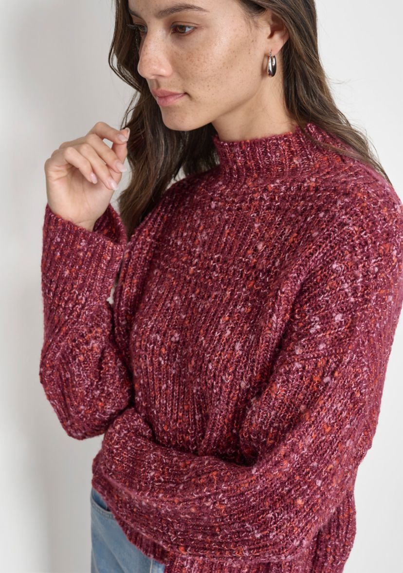 Womens Long Sleeve Speckle Mock Neck Boxy Sweater