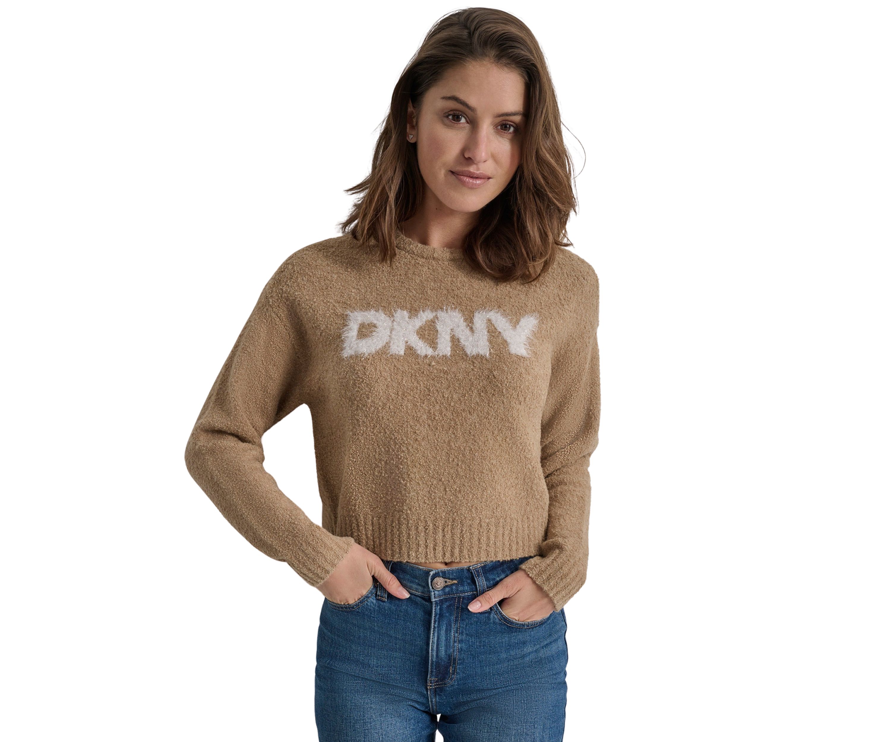 Womens Long Sleeve Bouclé Tinsel Logo Sweater