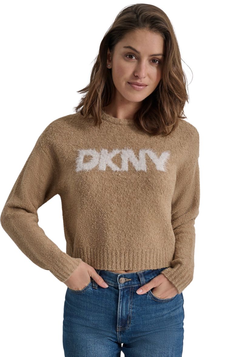 Womens Long Sleeve Bouclé Tinsel Logo Sweater
