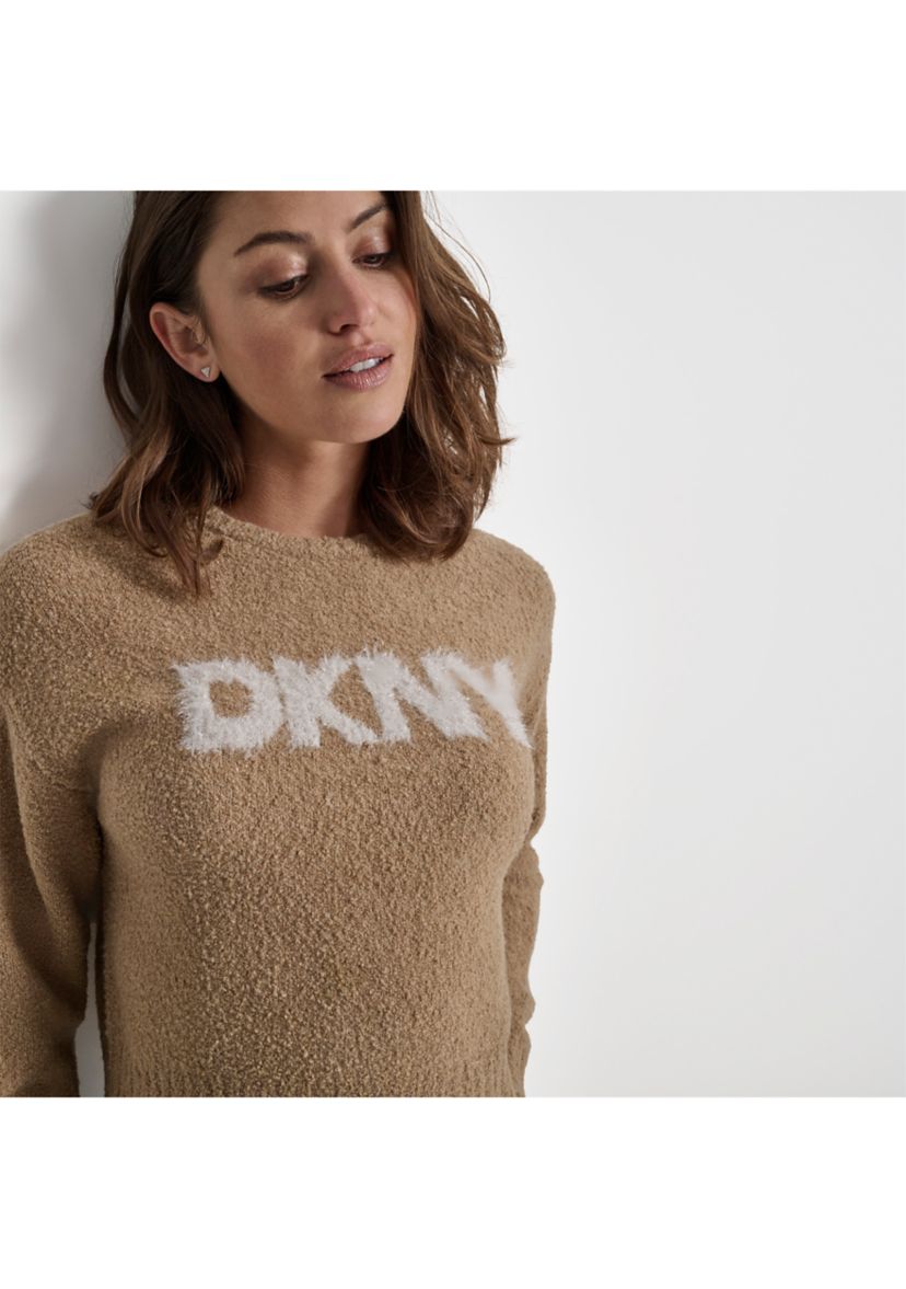 Womens Long Sleeve Bouclé Tinsel Logo Sweater