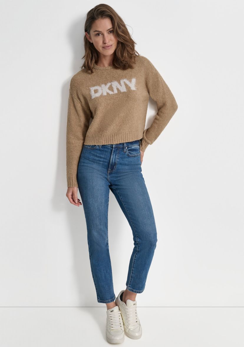 Womens Long Sleeve Bouclé Tinsel Logo Sweater