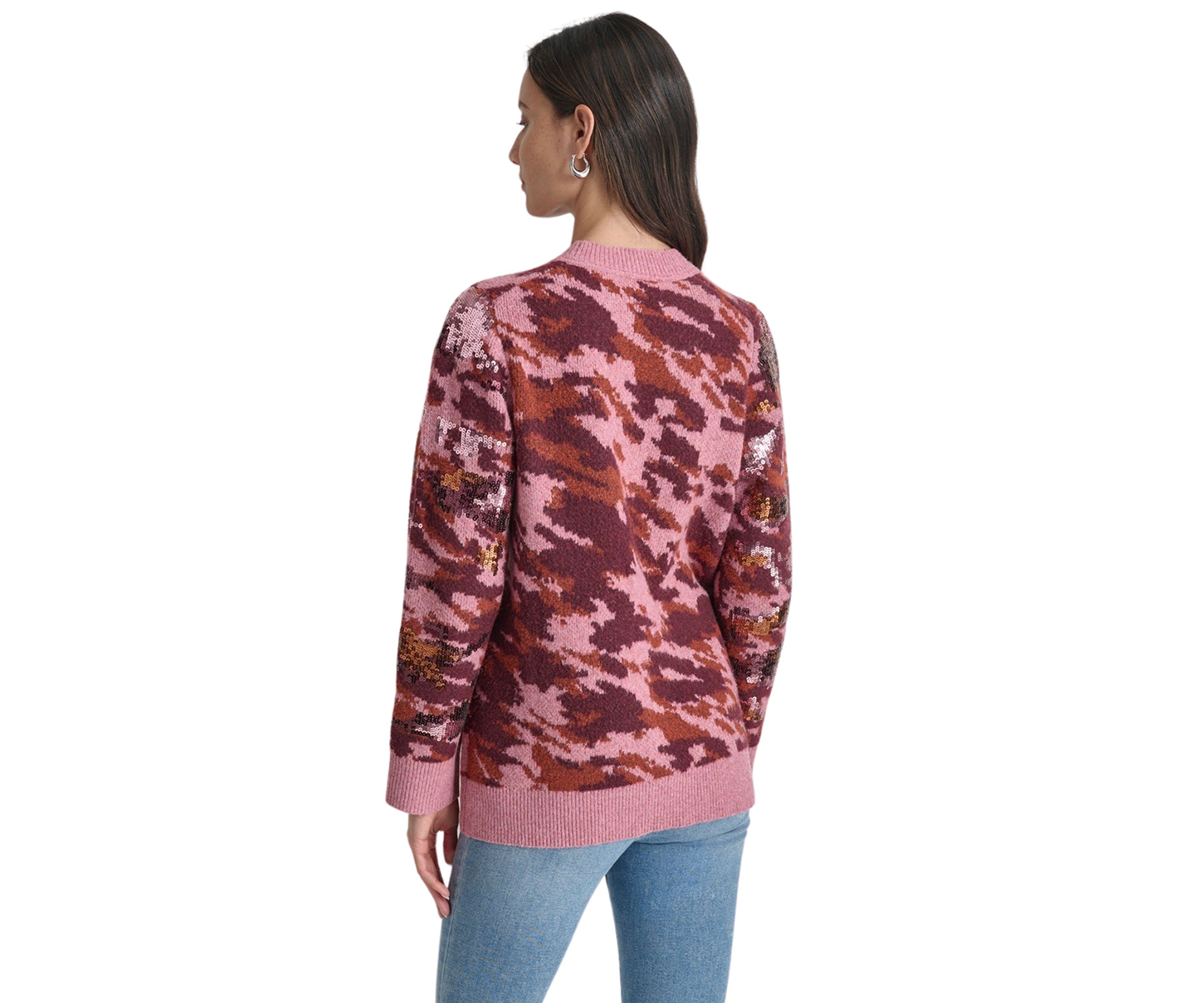 Womens Long Sleeve Sequin Camo Crew Neck Sweater
