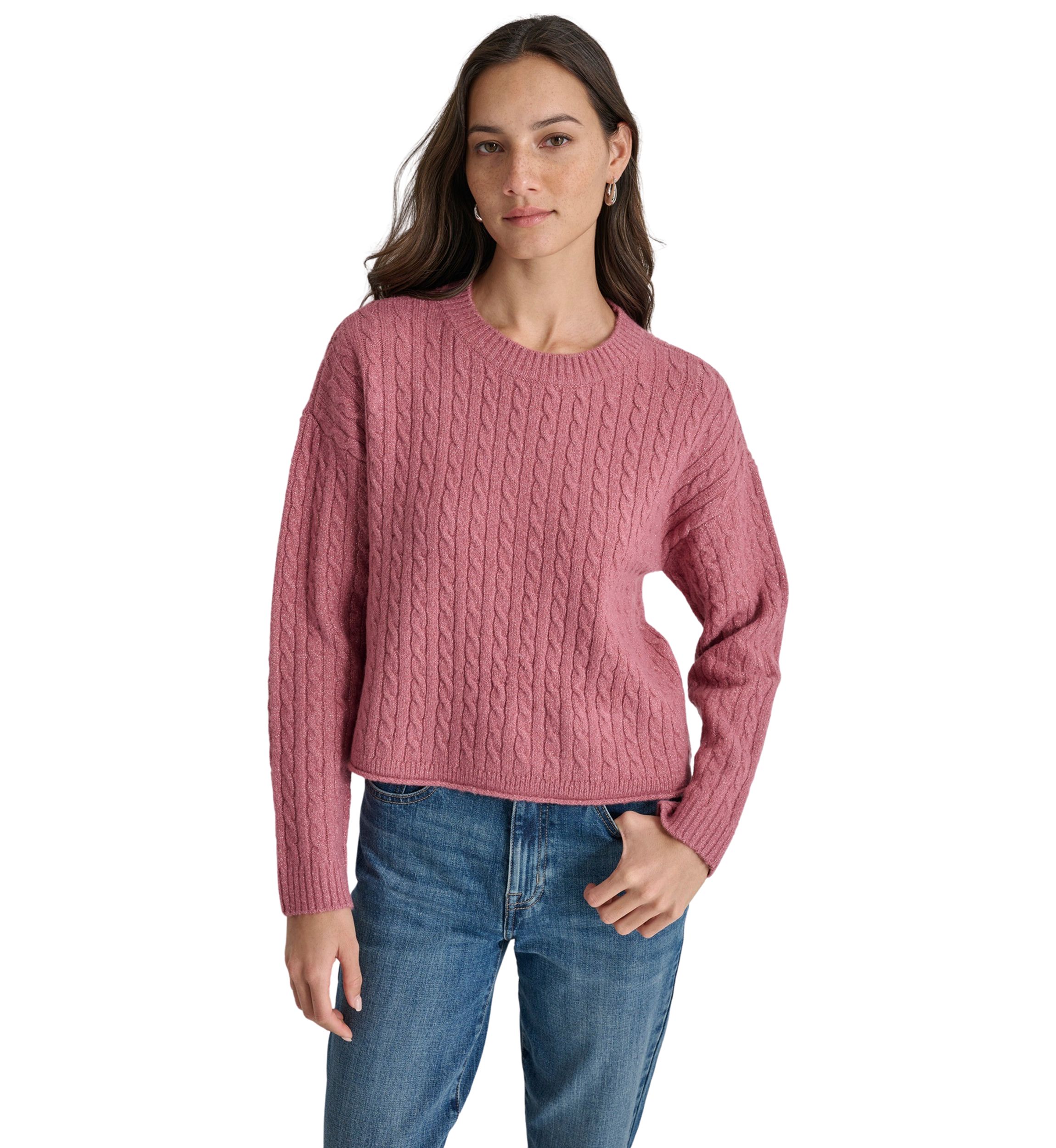Womens Long Sleeve Cable Crew Neck Sweater