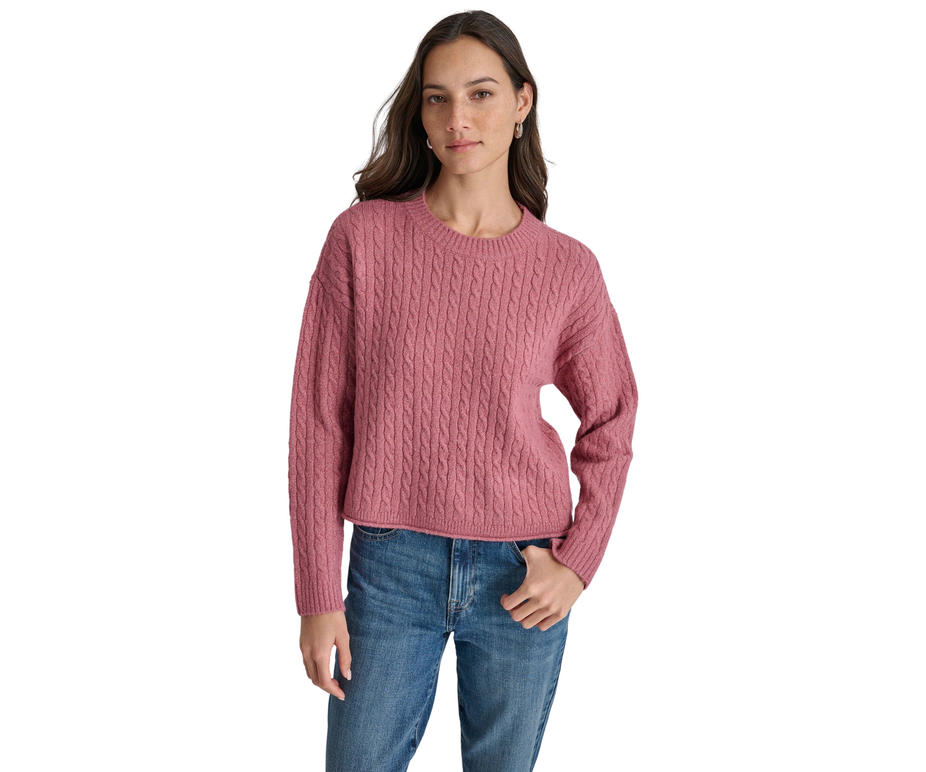 Womens Long Sleeve Cable Crew Neck Sweater