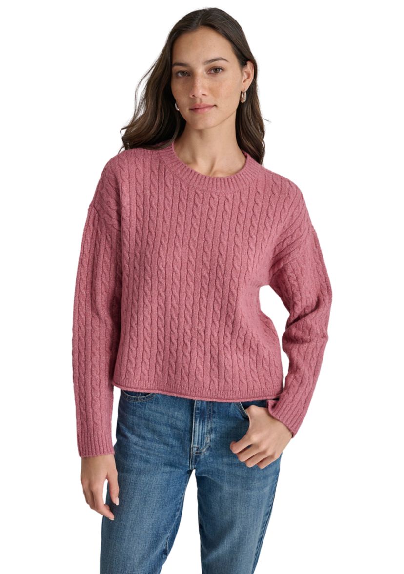 Womens Long Sleeve Cable Crew Neck Sweater