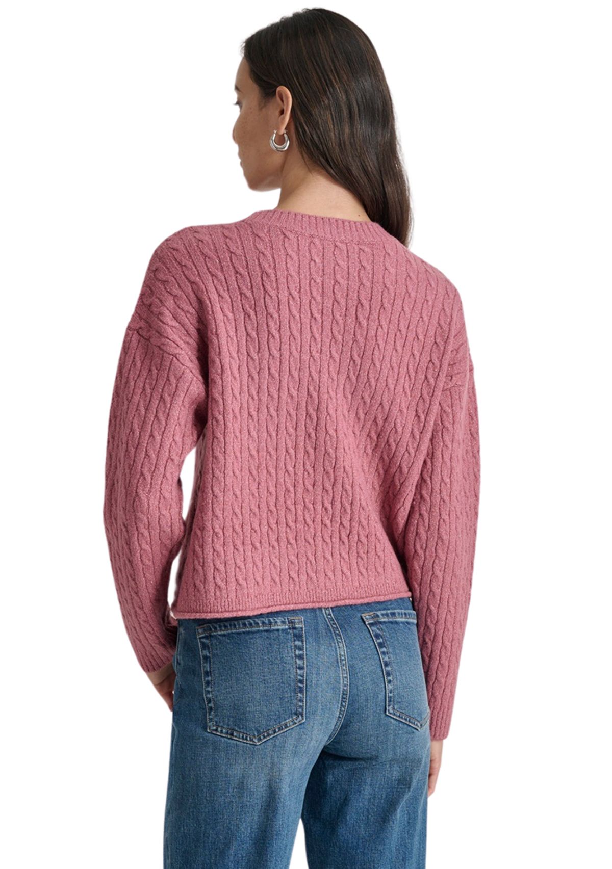 Womens Long Sleeve Cable Crew Neck Sweater