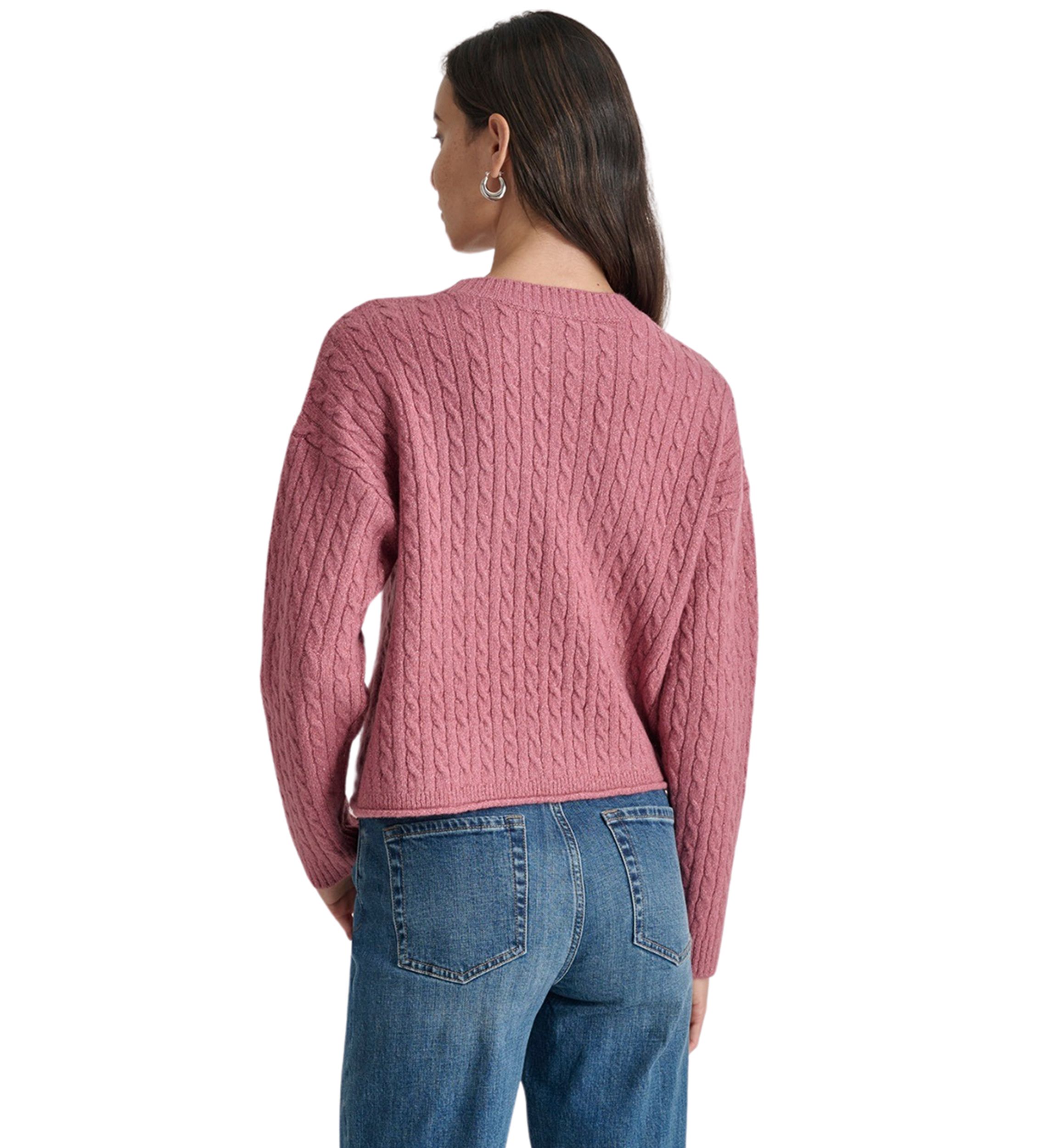 Womens Long Sleeve Cable Crew Neck Sweater