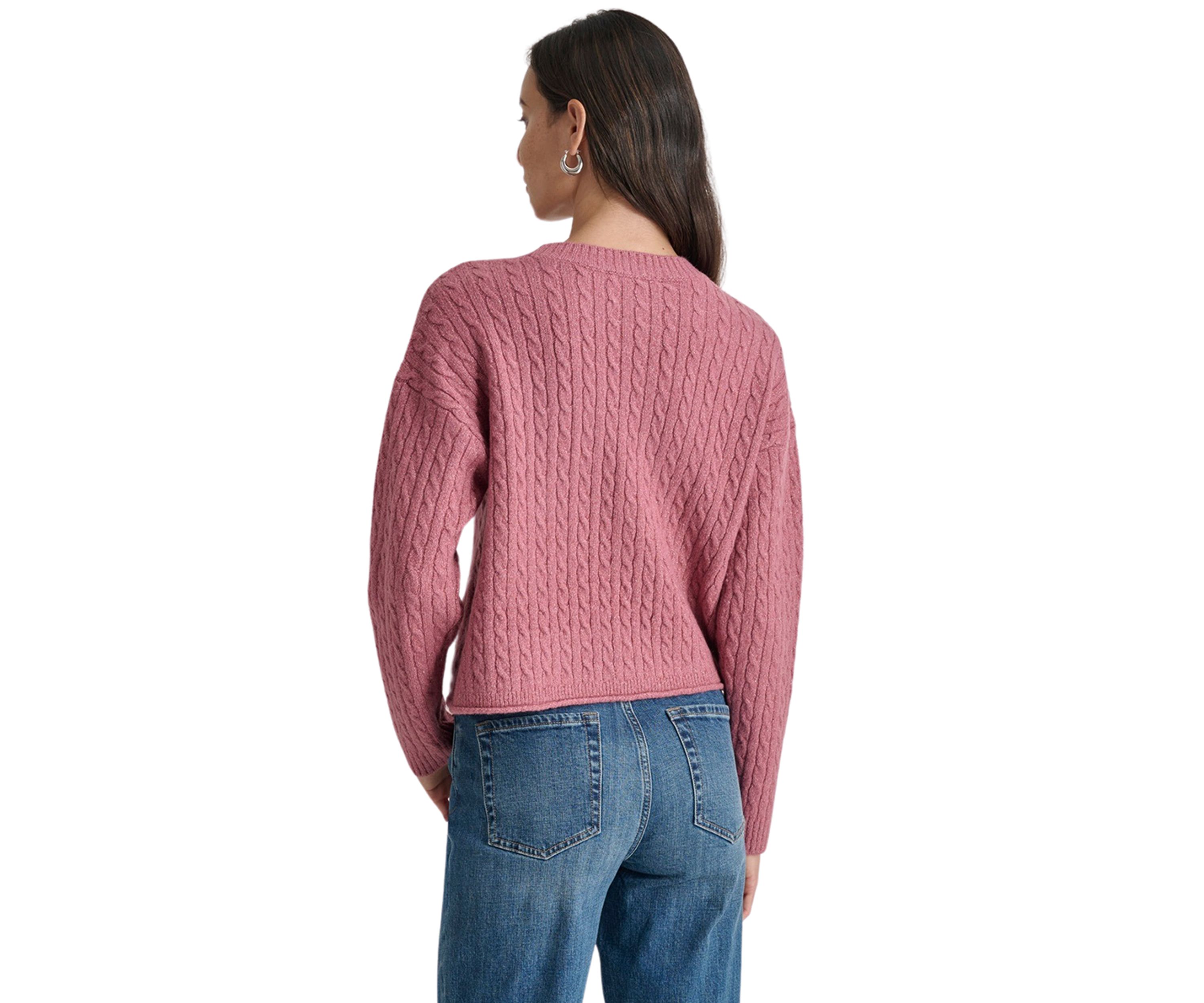 Womens Long Sleeve Cable Crew Neck Sweater