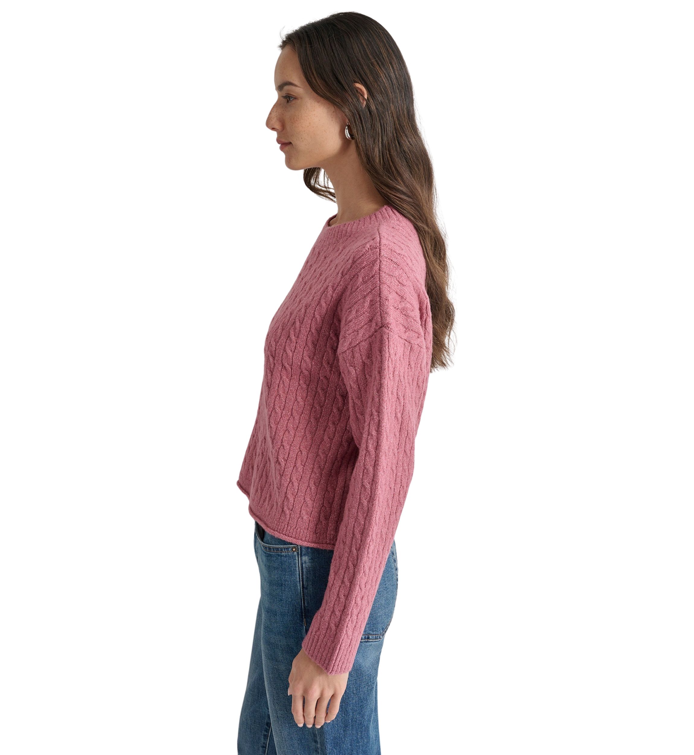Womens Long Sleeve Cable Crew Neck Sweater