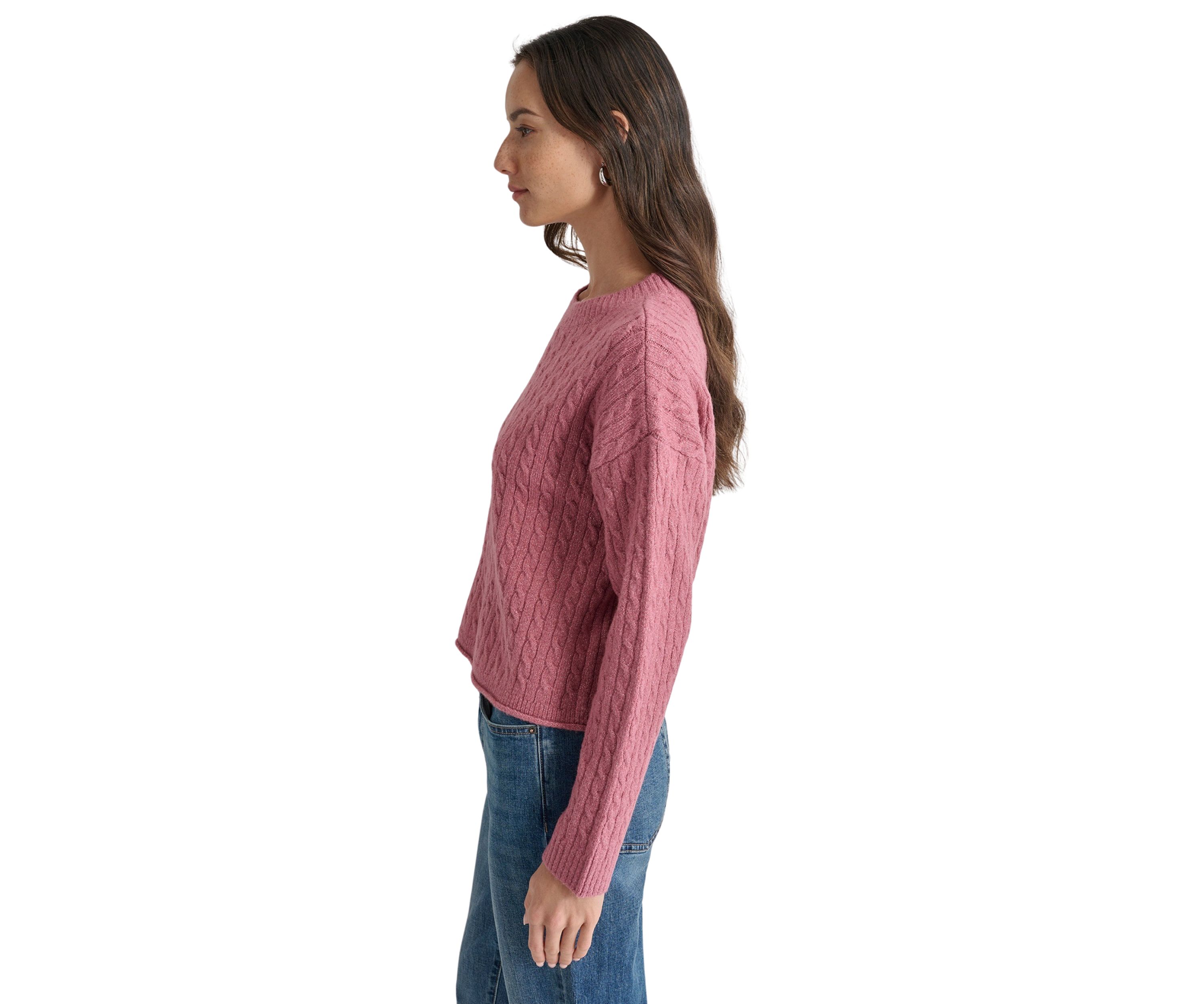 Womens Long Sleeve Cable Crew Neck Sweater