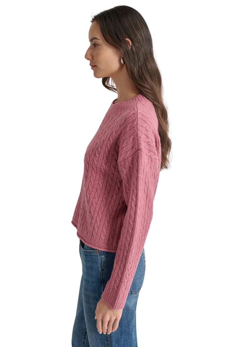 Womens Long Sleeve Cable Crew Neck Sweater