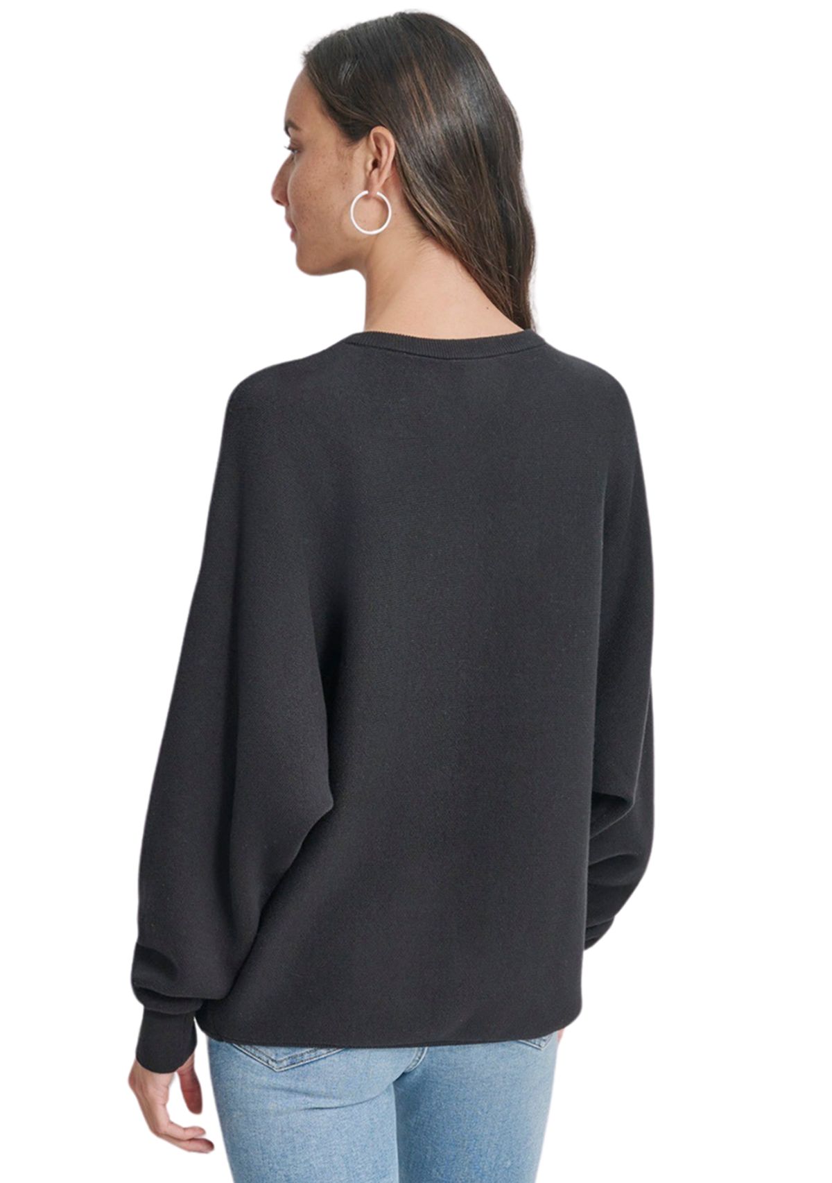 Womens Long Sleeve Sequin Logo Crew Neck Sweater